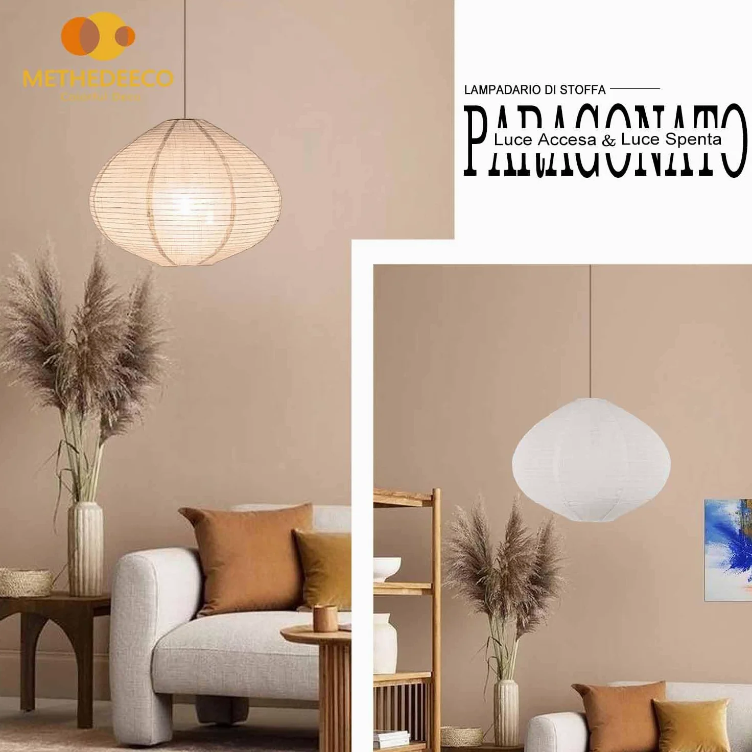 METHEDEECO Set 2 Paralumi a Sospensione in Lino 40 cm – Lampade in Tessuto Fatte a Mano, Design Minimalista per Soggiorno, Camera da Letto, Sala da Pranzo, Ufficio, Regalo Elegante