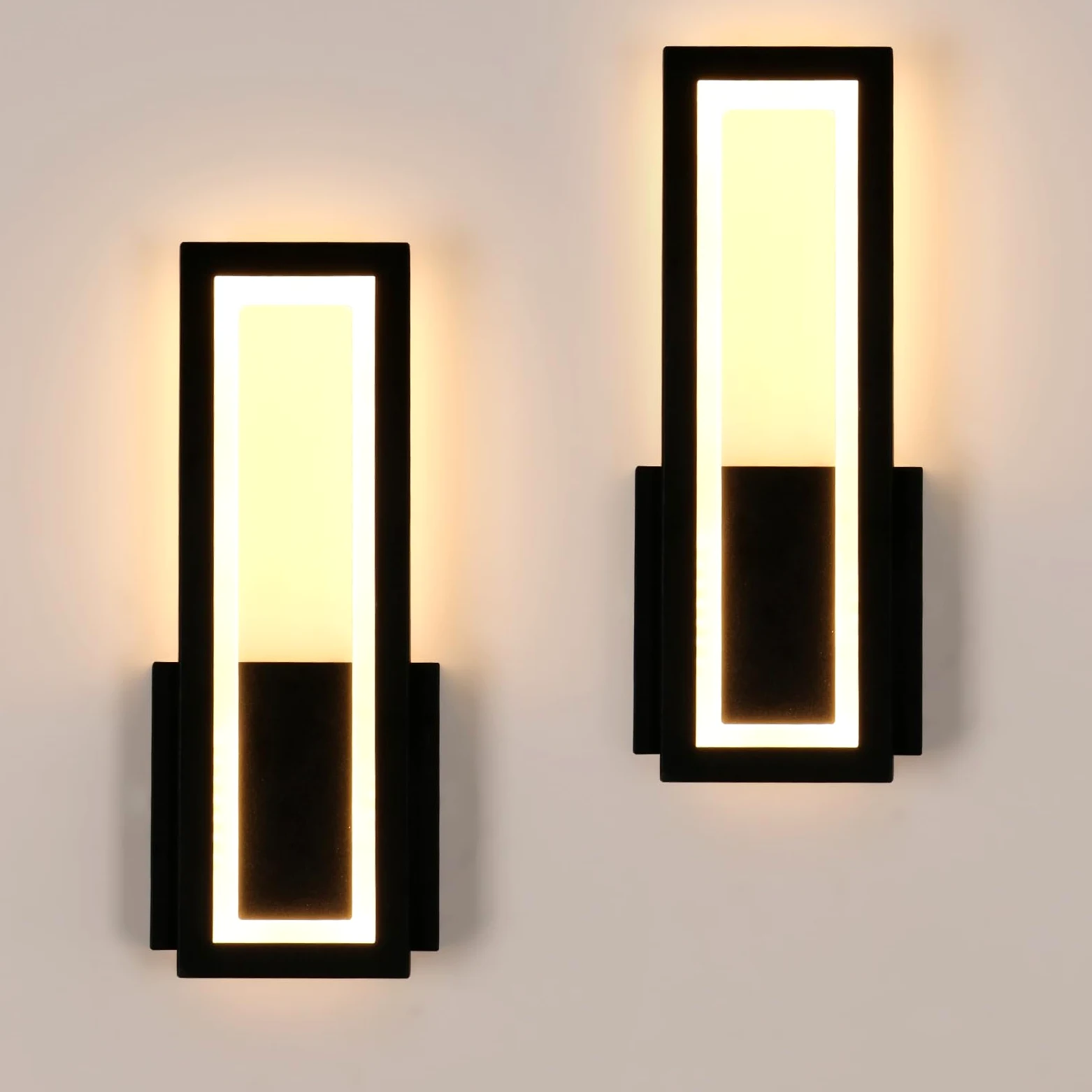 Osairous Applique LED da Parete Interno, 2 Pezzi 16W 1800LM Lampada da Parete Moderno in Acrilico, Lampada a Muro Nera Camera da Letto Luce Calda 3000K per Soggiorno Corridoio Studio Balcone, 32CM