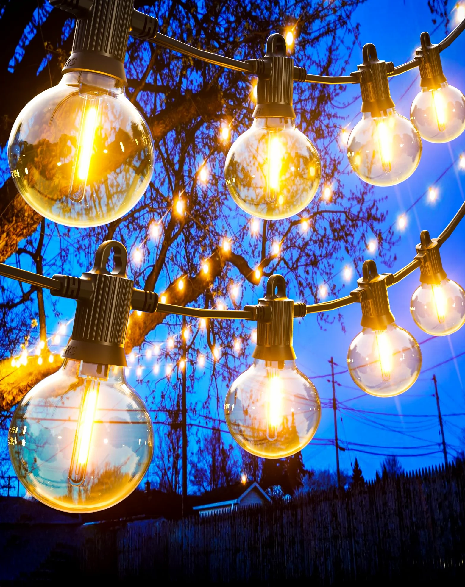 Zuske Catena luminosa da 20 m, per esterni, con 30 + 2 lampadine G40, infrangibili, IP65, impermeabile, per giardino, terrazza, matrimoni, feste, bistrò, balcone