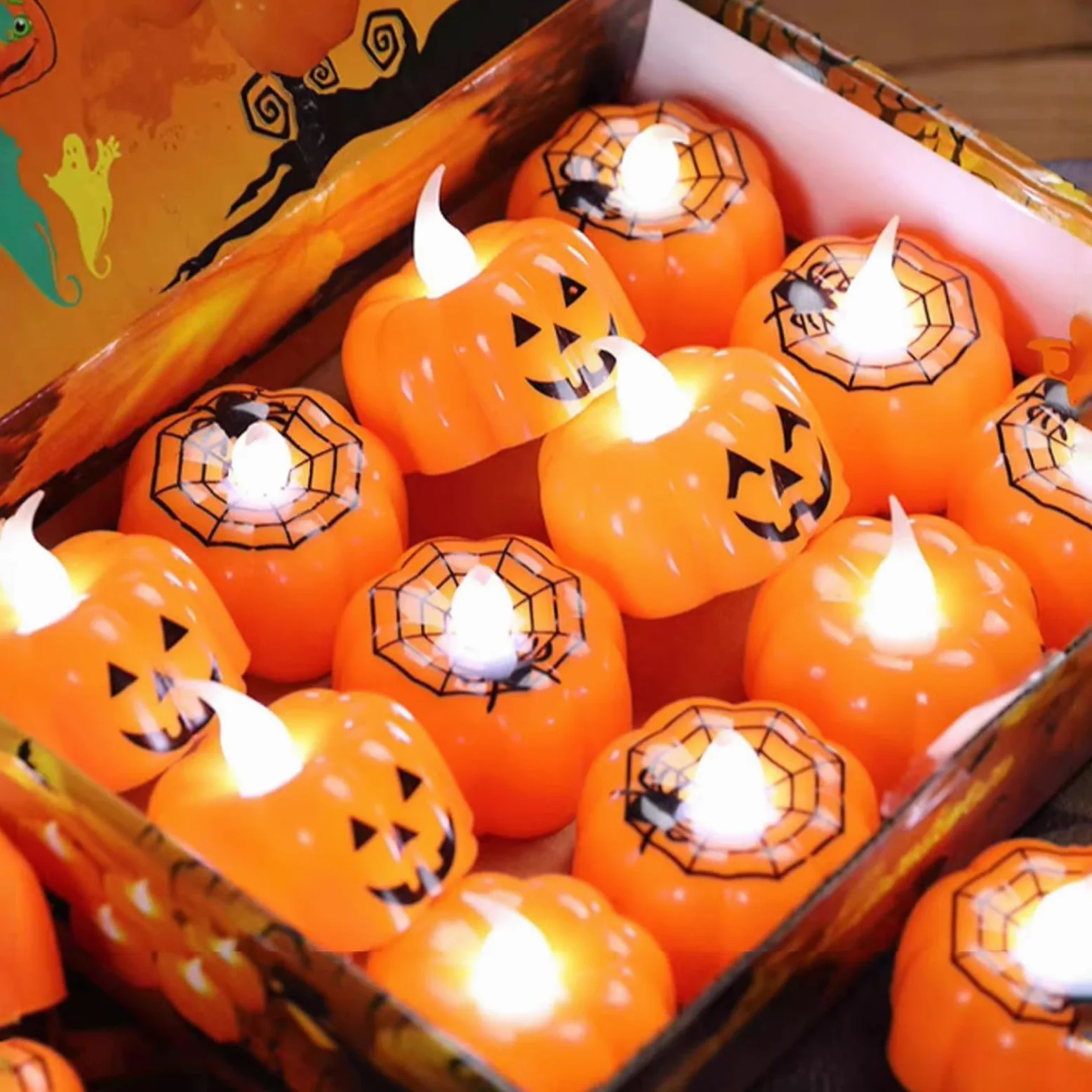 Halloween Zucca Tea Lights Decorazioni Autunno Decor Tealights Arancioni a LED a Batteria Candele Elettriche Senza Fiamma per la Tavola di Casa Decorazione Festa Interna(24pcs)