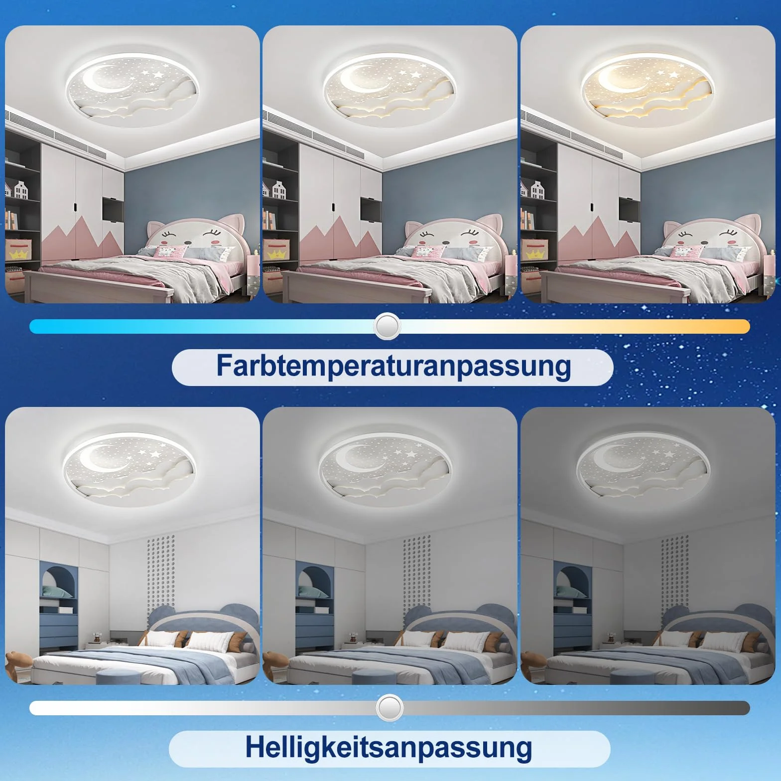 Lampada da soffitto a LED per bambini, 50cm Stella Luna Plafoniera Cameretta Bambini Dimmerabile con Telecomando APP, 3000-6000K, Per Ragazzi Ragazze Cameretta