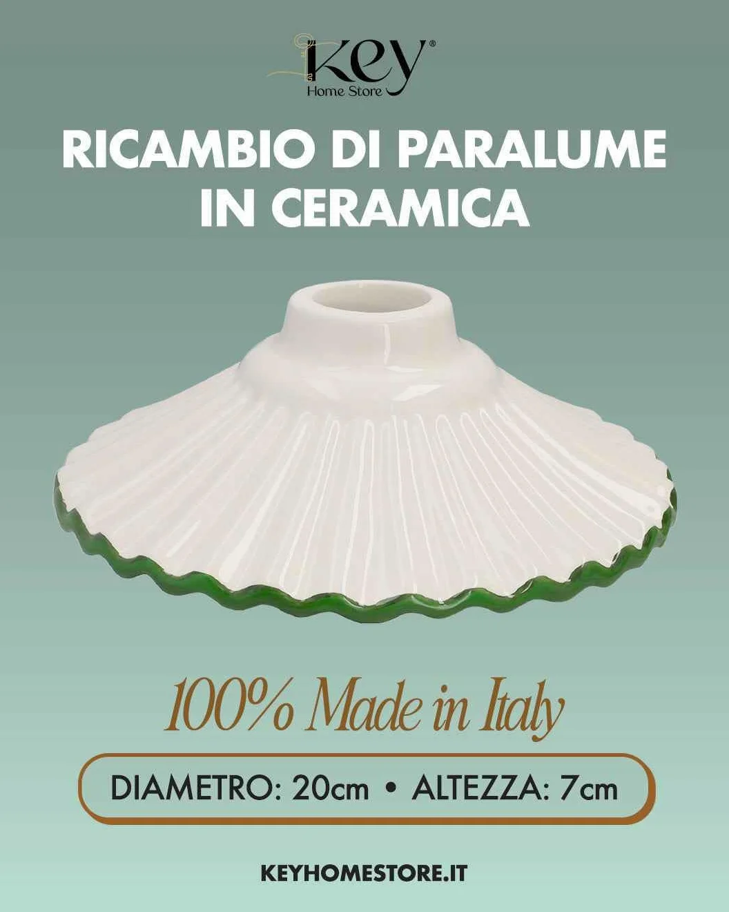 KEYHOME | Paralume in Ceramica Bianca con Bordo Verde