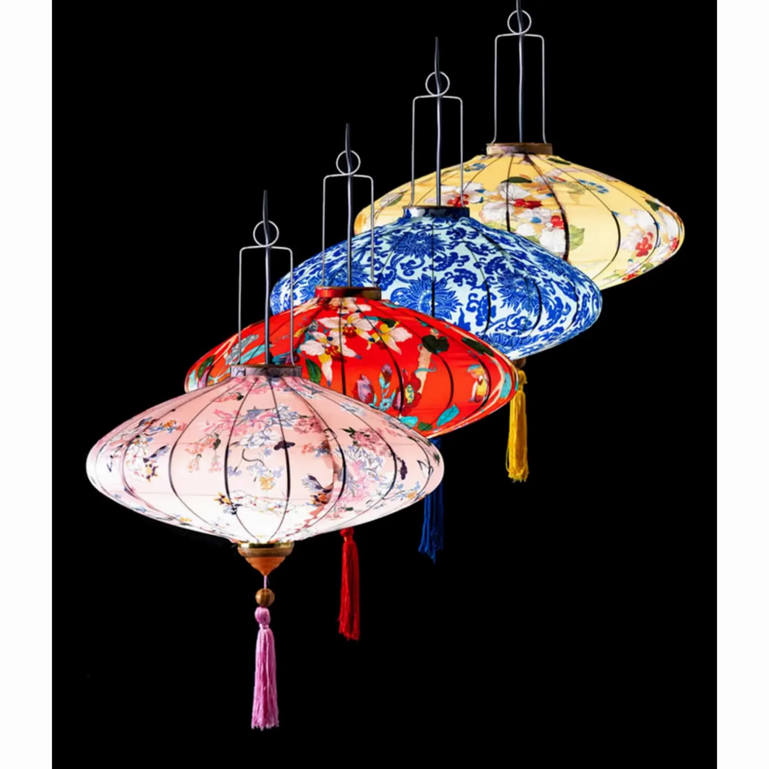 Lanterna di Seta Orientale, Lanterna Cinese Tradizionale di Seta Farol Lanterna da Esterno Lanterna Orientale appesa Lanterna Decorativa Giapponese vietnamita in Stoffa(12'')