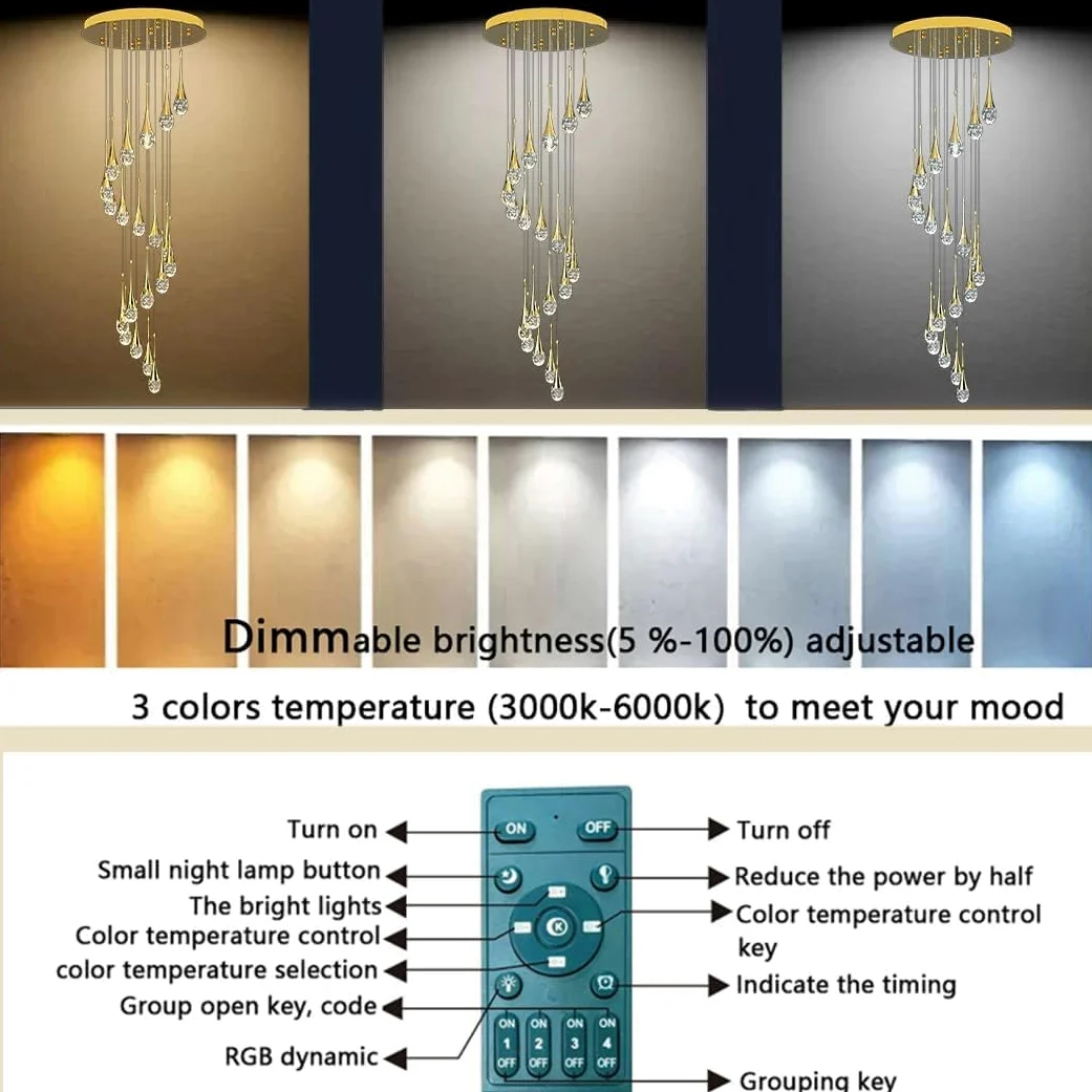 Lampadario Soggiorno Moderno Dimmerabile A Soffitto Led Lampadari Dorato Lampadario Di Cristallo A Goccia Di Pioggia Per Ingresso Corridoio Villa,Oro Lampada A Sospensione Orientabile A 26 Luci