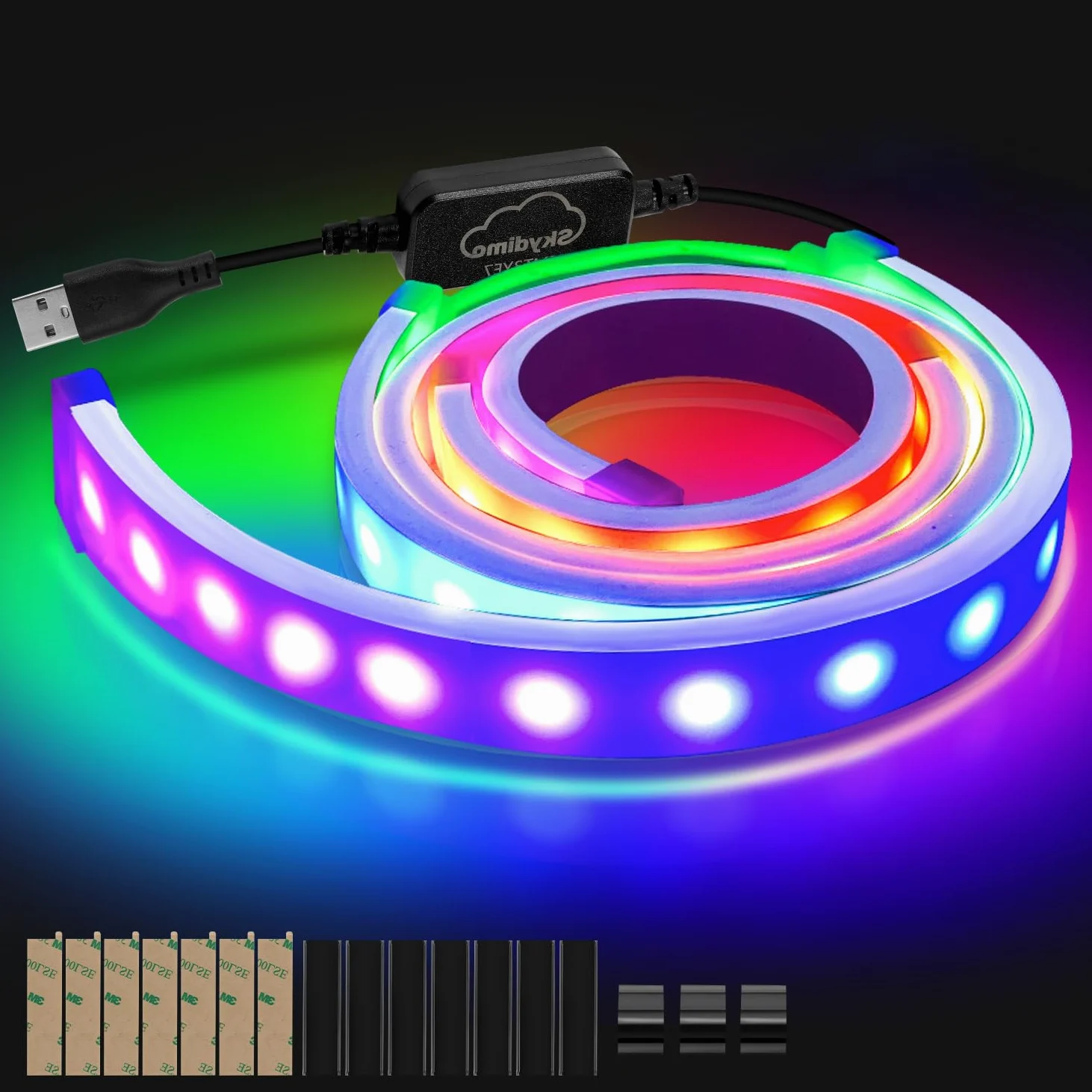 Striscia neon RGB da 27 pollici, 12 V 5050 RGB LED Neon Light Band con controllo app, musica sync, silicone fai da te, per gaming scrivania monitor PC, decorazione illuminazione, 1 confezione