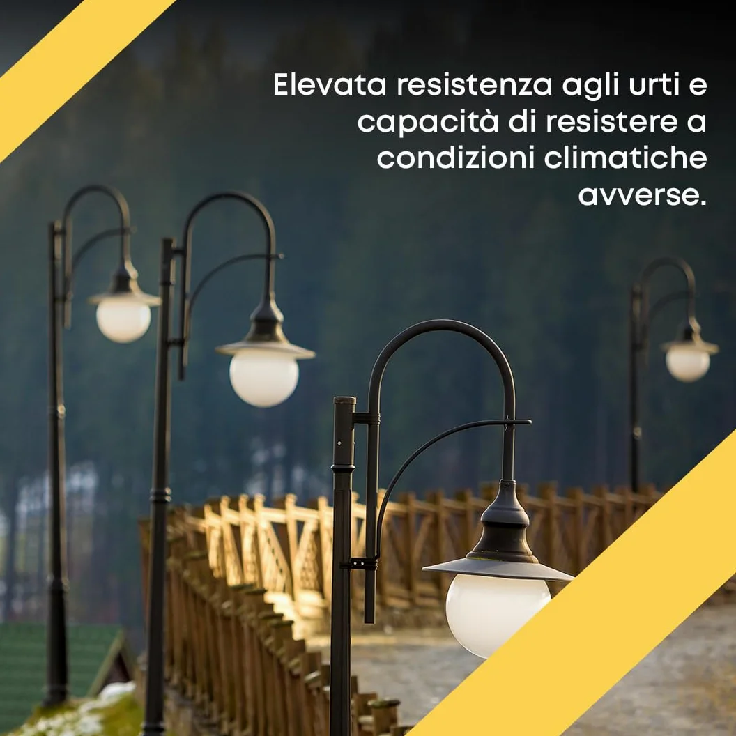Globo Lampione da Esterno - Illuminazione Pubblica - Policarbonato Bianco - Dimensioni: Ø 25 cm - Impugnatura a Baionetta: 11,8 cm