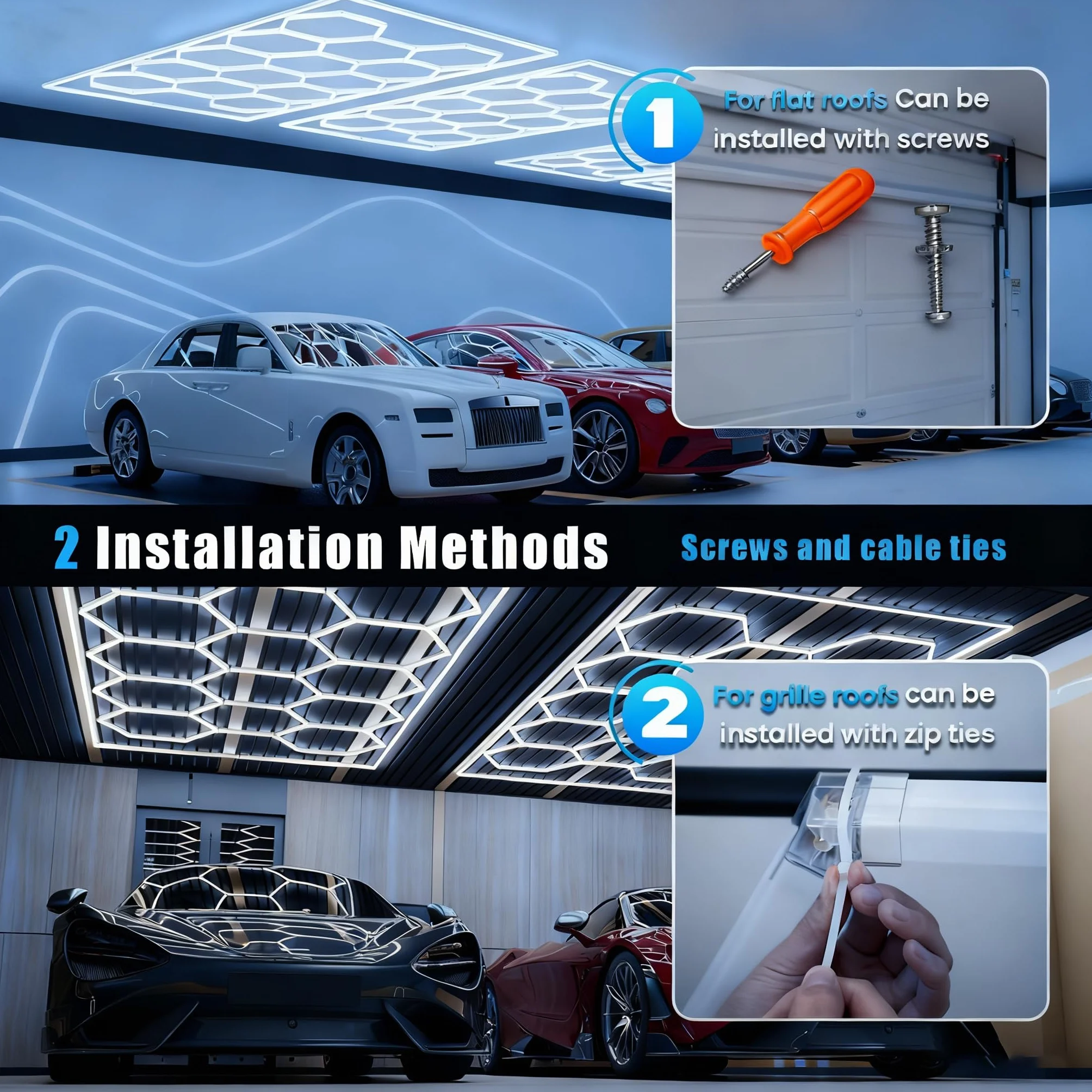 Kit 14 Luci Esagonali LED per Interni, 86400 Lumen 720W Plafoniera per Garage, Officina Auto, Palestra | Design Moderno, IP54,K