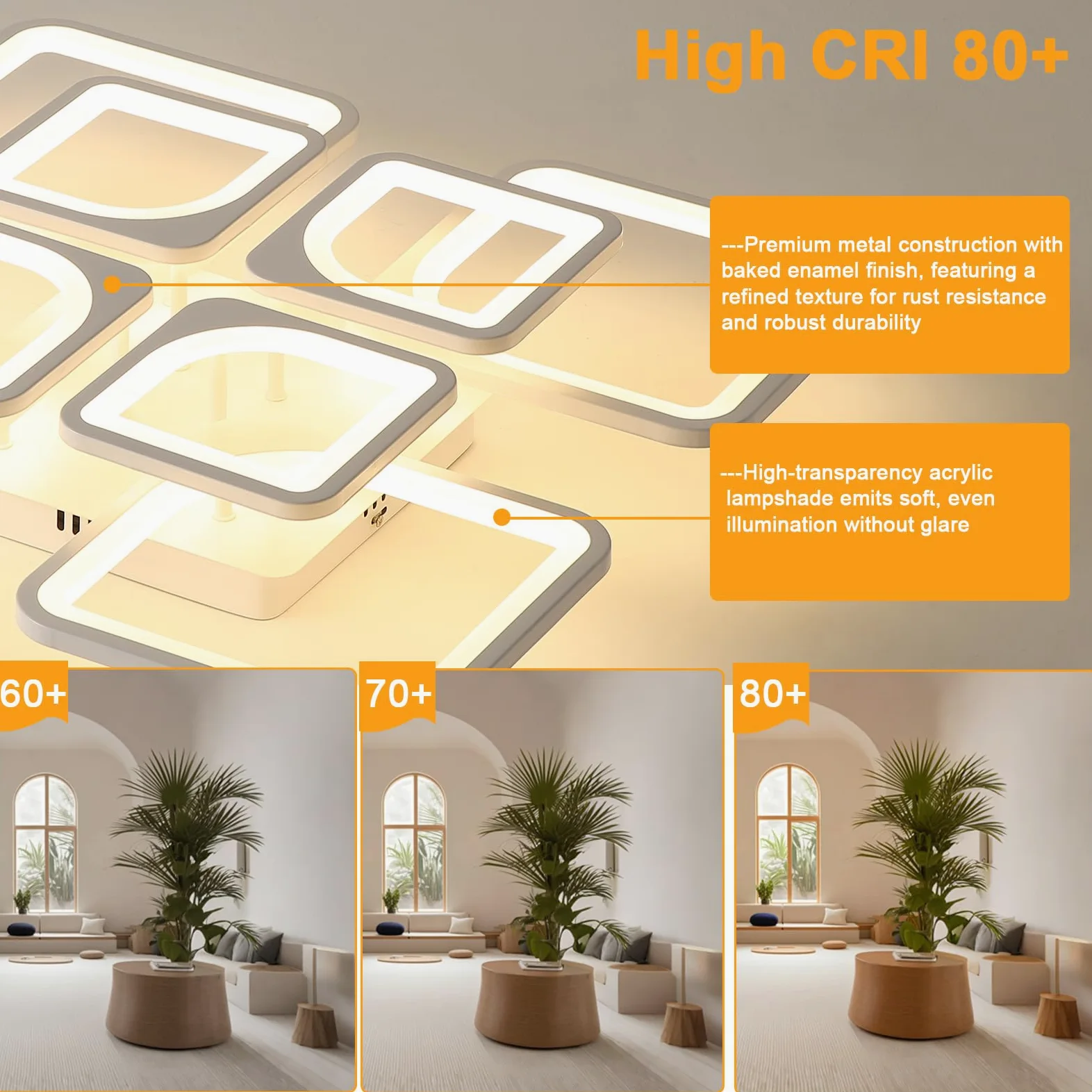 Comely Plafoniera LED Moderna, 80W Lampada da Soffitto, Lampadario LED Soffitto Dimmerabile con Telecomando e Controllo APP 8000LM 3500K - 6500K per Soggiorno, Camera da Letto, Sala da Pranzo