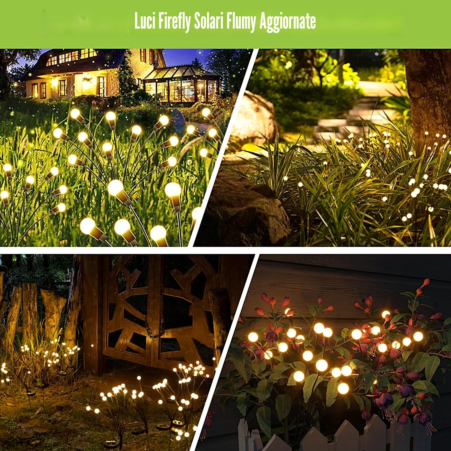 Luci Solari Esterno, 8 LED Luci da Esterno Giardino Solari, Firefly Garden Light Outdoor Lights IP65 Impermeabile per La Decorazione Marciapiede del Cortile Patio (Bianco Caldo) (2 Pezzi)