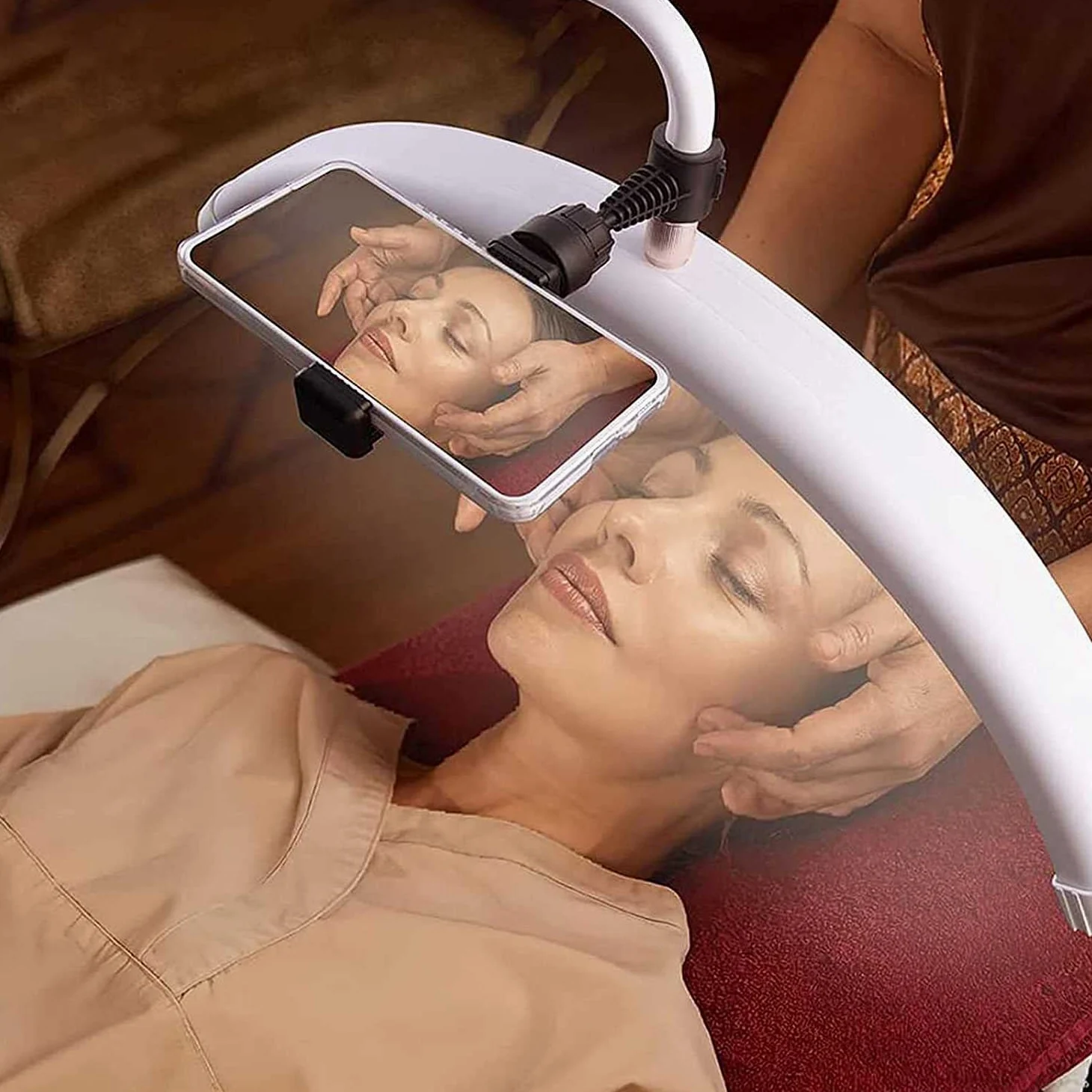 Lampada Da Terra Per L'estensione Delle Ciglia, Luce Di Bellezza Mezzaluna LED Per Ciglia, Lampada Per Massaggi E Relax, Dimmerabile 3200K-5600K Con Altezza Regolabile Con Supporto Per Telefono