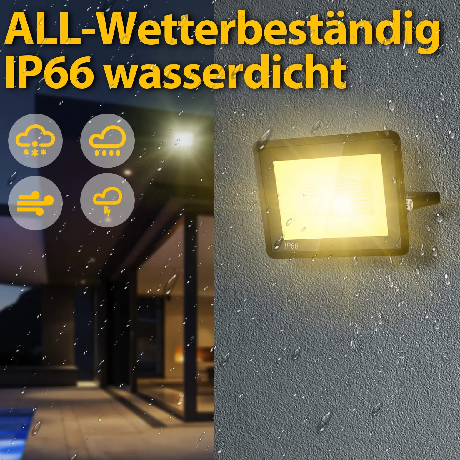Faretto LED da Esterno 5x50W, Super Luminosa 4250LM Proiettore Lampada Luce Potente Bianco Caldo 3000K, IP66 Impermeabile Per Piazzale, Parcheggio (Nessuna Spina)