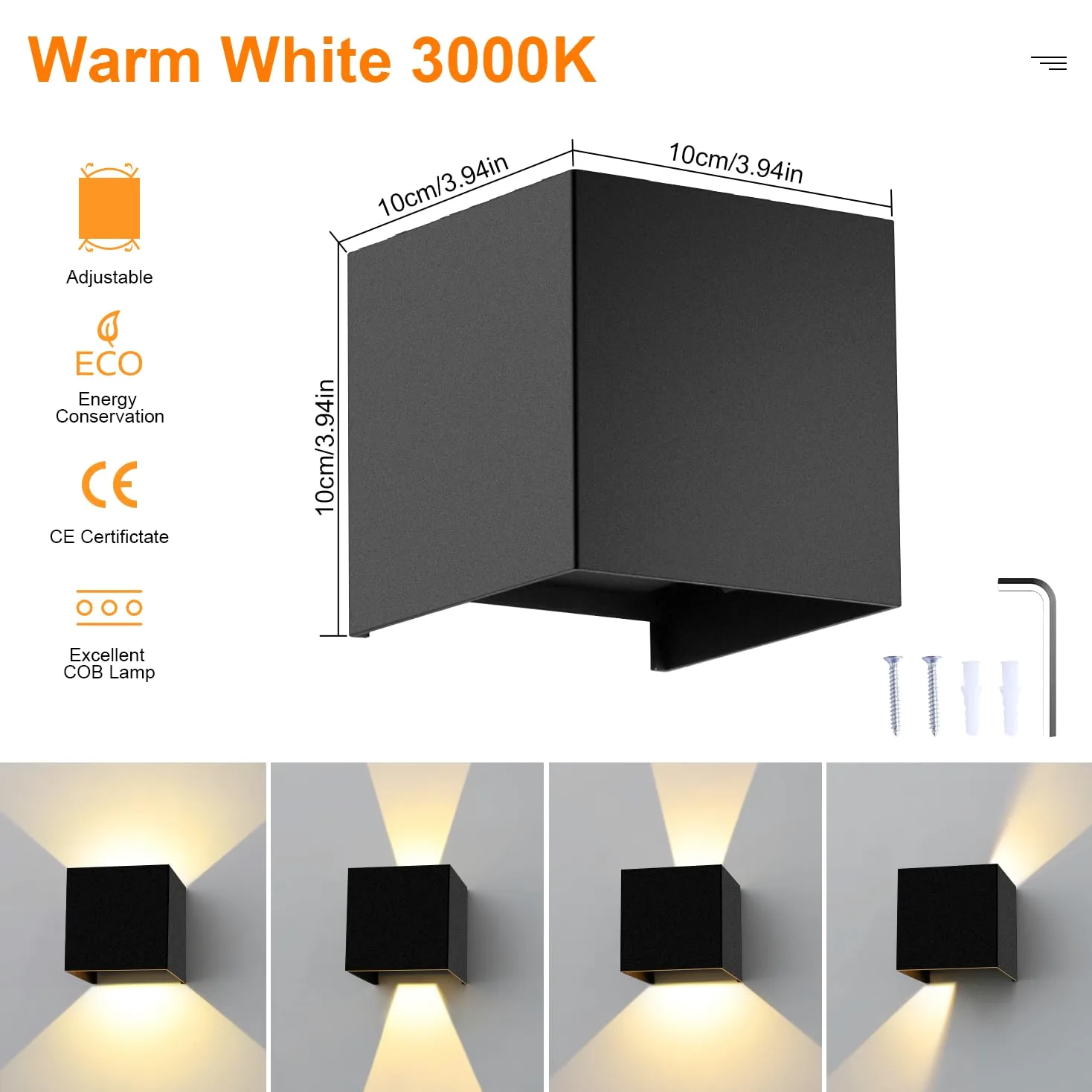 ledmo 4 Pezzi Applique da Parete Interno/Esterno 12W LED Moderno Lampada da Parete Angolo Regolabile del Fascio su e giù Bianco caldo 3000K Applique Esterno Impermeabile IP65 Per giardini, corridoi