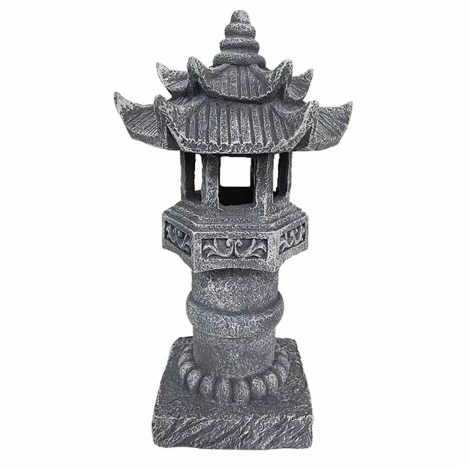 Lanterna a pagoda ad energia solare per giardino, statua giapponese in resina per statua zen con finitura in pietra, IP44 impermeabile luce automatica per cortile patio
