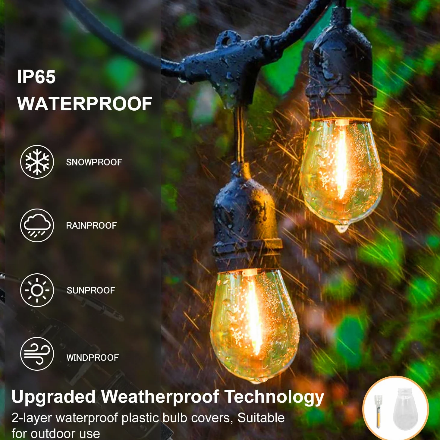 ZOTOYI Catena Luminosa Esterno 30M, S14 Luci da Esterno Giardino con 30+2 LED Lampadina, IP65 Impermeabile Catena di Lampadine da Esterno per Giardino Terrazzo Balcone Festa Gazebo, 2700K