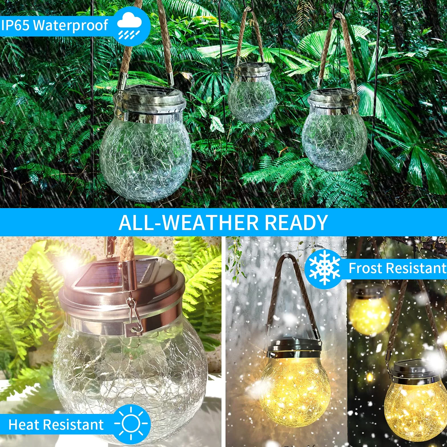 XVZ Lanterne Da Esterno, 2 Pezzi IP65 Impermeabili Lampade Solari Sospese in vetro sferico per Giardini, Cortili, Alberi, Gazebo, Natale, Feste - Bianco Caldo