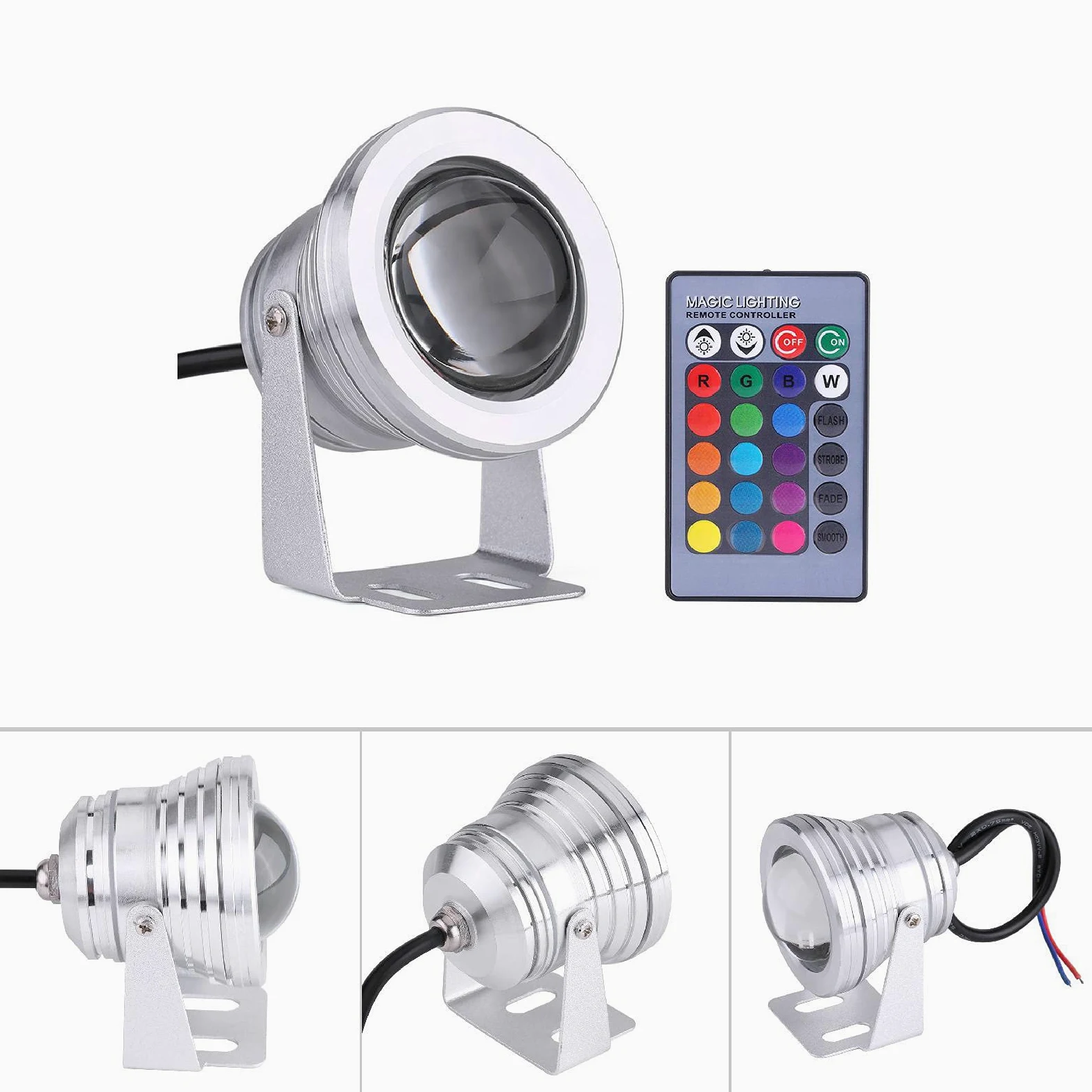 Ausla Luce Subacquea RGB 10W 12V IP65 Argento | RGB, impermeabile IP65, per piscine, yacht, stagni, fontane, guscio argento