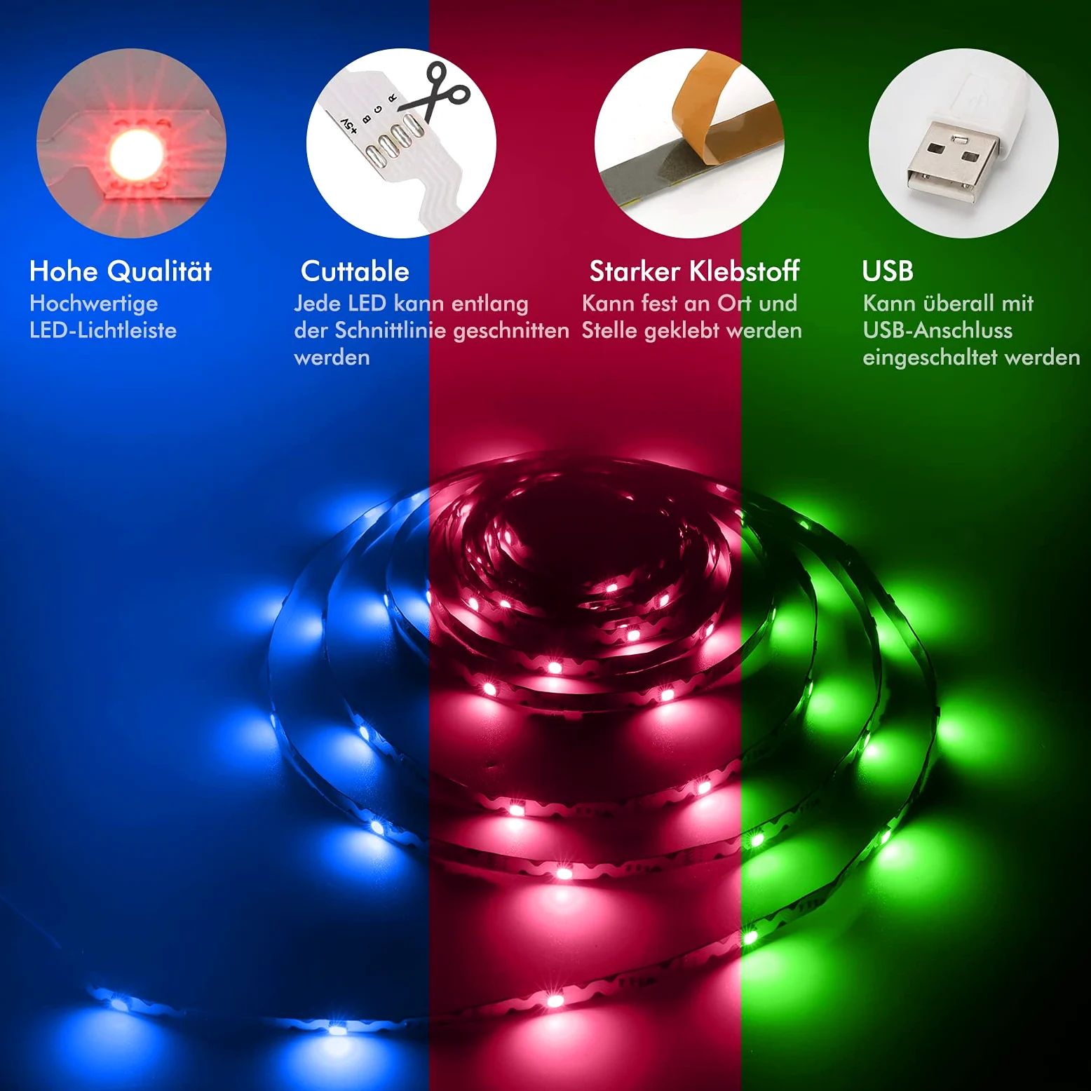 Striscia LED RGB per retroilluminazione TV, per TV da 60 fino a 80 pollici, 5 m/16.4 ft USB, controllo app, illuminazione bias per HDTV, schermo PC, sala giochi, decorazione della stanza