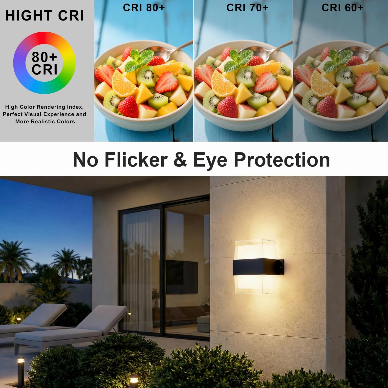 12W Applique da Parete LED Interno, IP65 Lampada da Esterno a Parete Moderna, 1200LM 3000K Up-and-Down Illuminazione, Luce Bagno da Muro per Soggiorno, Camera da Letto, Balcone, Nero 2 Pezzi