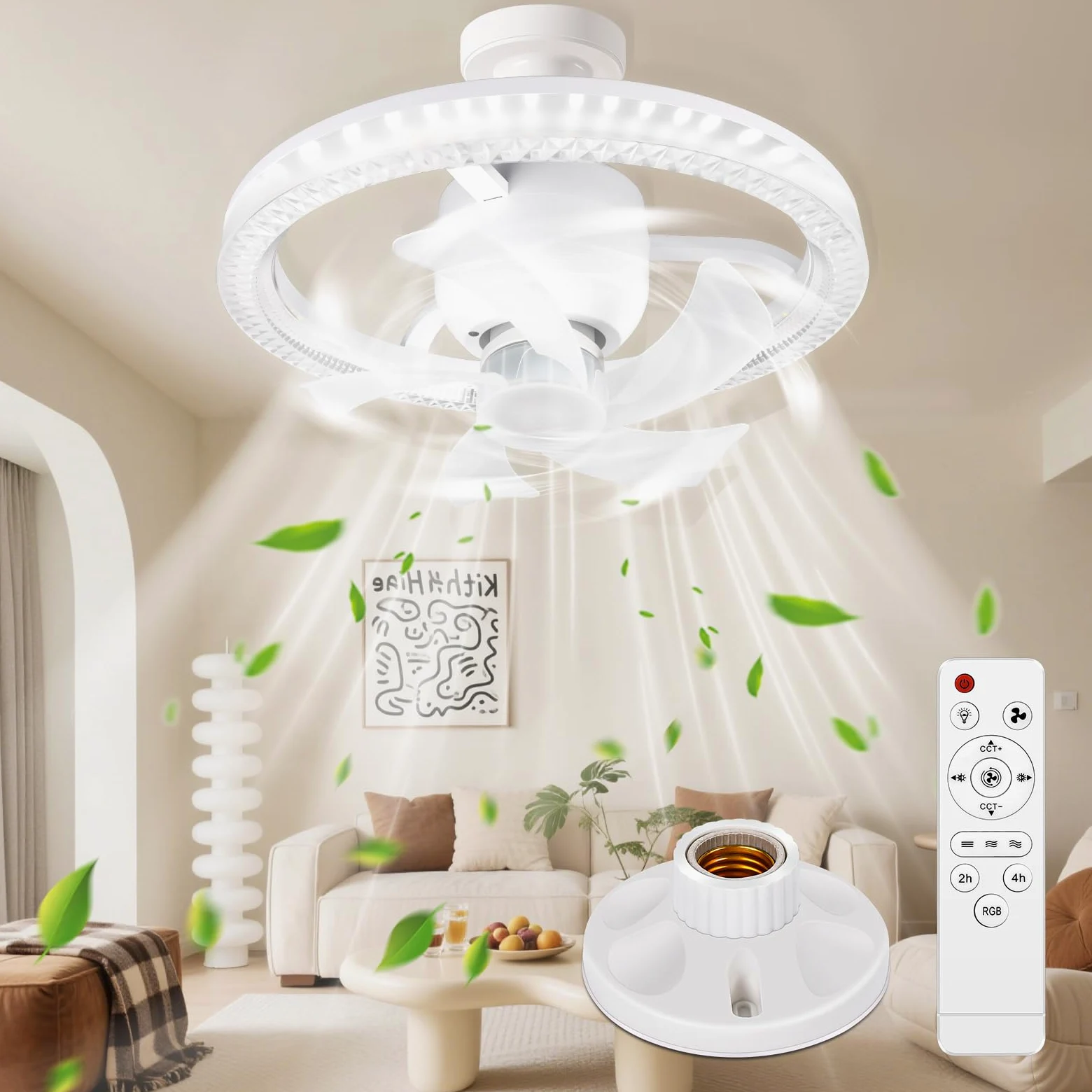 YOOHBERRYS Ventilatore da Soffitto Con Luce e Telecomando, Piccolo Lampadario con Ventilatore da Soffitto, E27 Plafoniera Ventilatores Soffittos, 360 Rotazione, 3 Velocità e Timer(30cm*17.5cm)