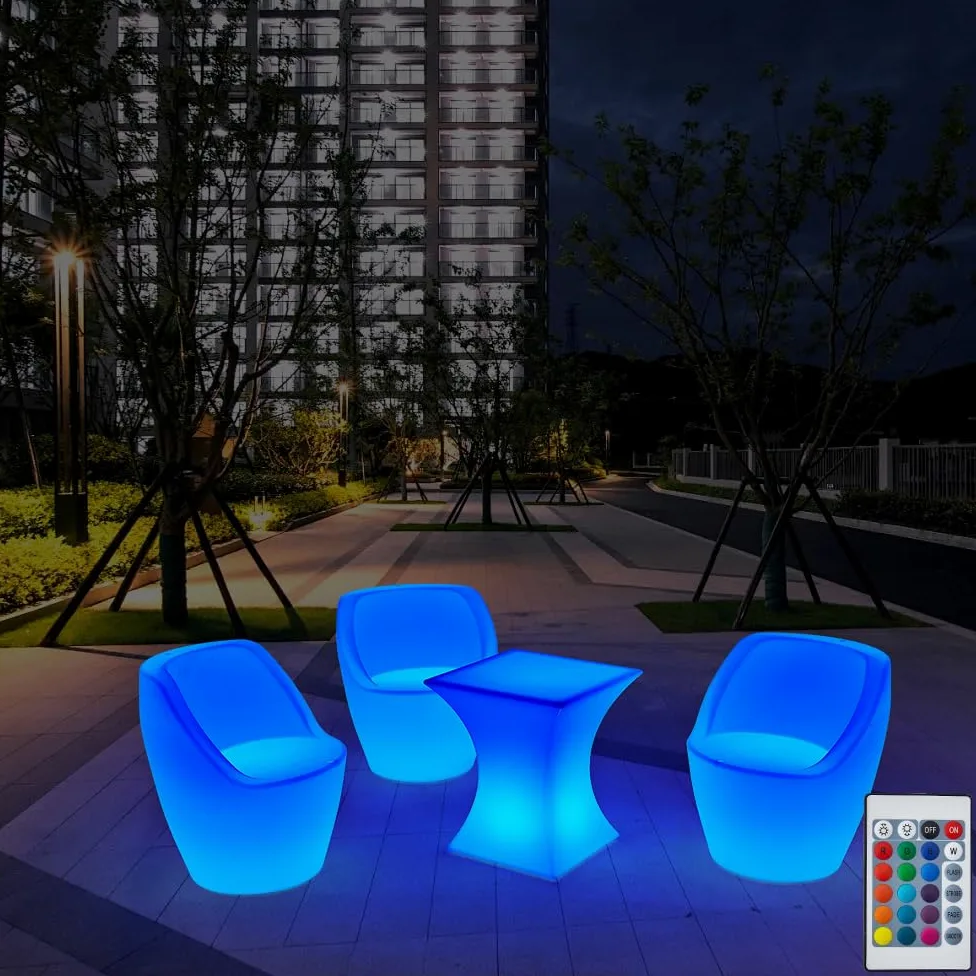 Lampada da giardino a LED luminosa poltrona tavolo economica con telecomando. Ricaricabile RGBW luminosità regolabile Nuovo Chic LED Mobili (YXF-6372 Poltrona angolare)