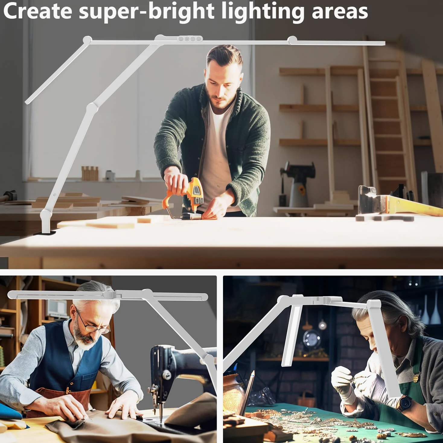 EPABINA Lampada da scrivania ultra luminosa da 36 W con morsetto, alta lampada da scrivania a LED girevole per casa e ufficio, barra luminosa per monitor regolabile da 119 cm, con telecomando, per