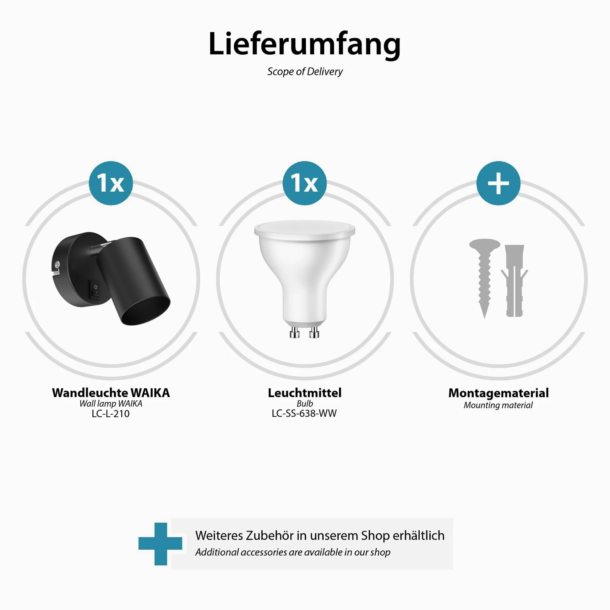 ledscom.de 2x spot a parete WAIKA con interruttore nero opaco GU10 Lampada LED bianco caldo a 3 livelli di dimmerazione: max. 500lm cad.