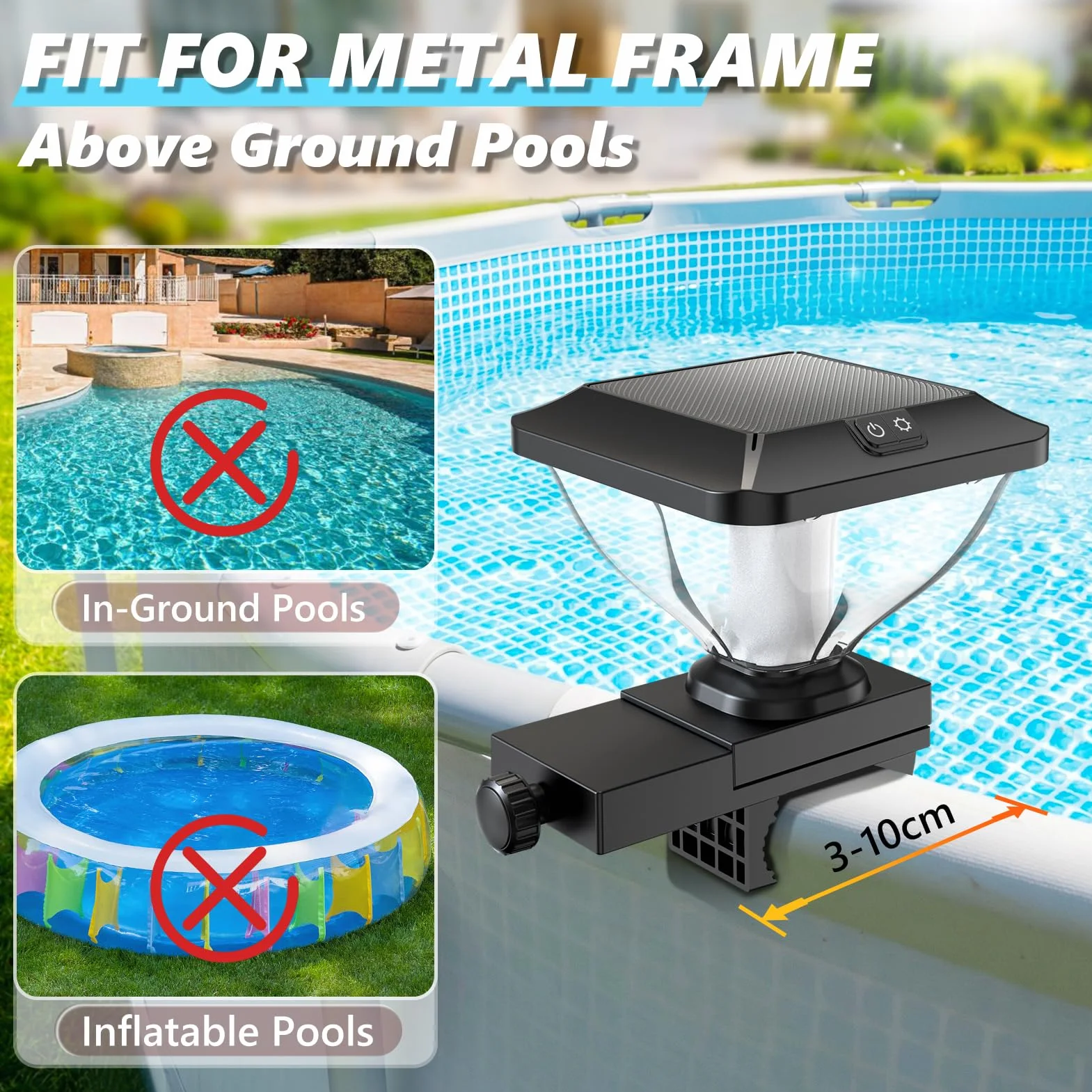 DeeprBling Luci Solari Piscina con Struttura in Telaio, Luci Piscina RGB con Effetti Luminosi Dinamici, Luci LED per Piscina Impermeabile IP68, Luce Piscina Fuori Terra con Alta Luminosità - 1 Pezzo