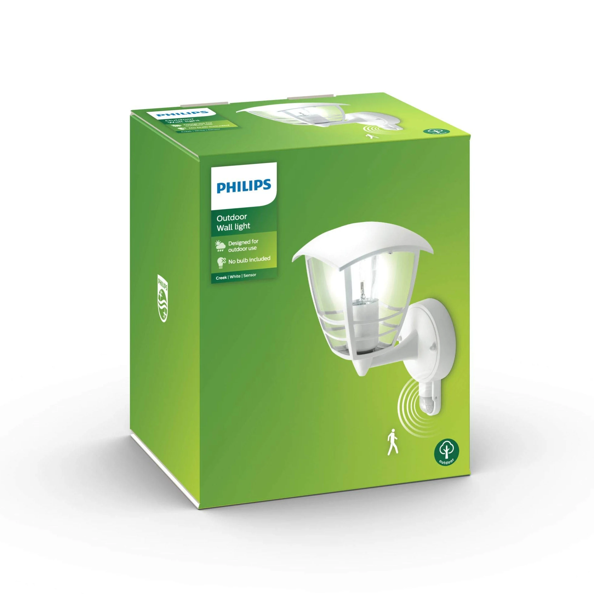 Philips Creek Applique LED da esterno con sensore di movimento, Bianco | Resistente a intemperie, Alluminio durevole, Design classico a lanterna, Lampadina E27 venduta separatamente
