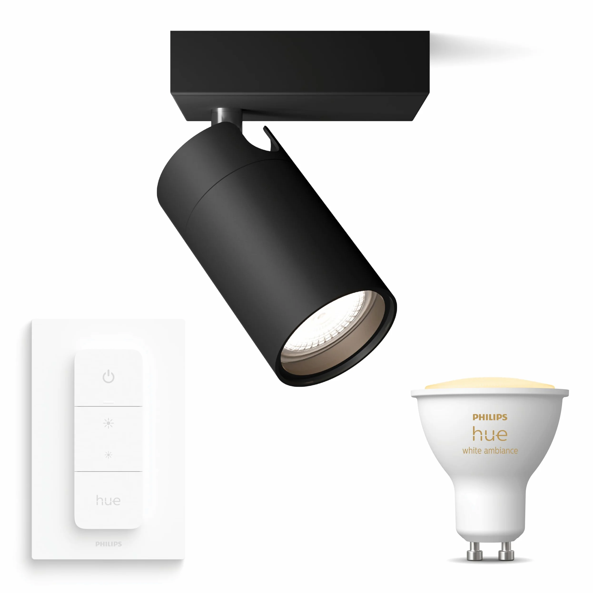 Philips Hue Idris Faretto (Nero) - 1 luce - Calda/Fredda | Include Hue Dimmer Switch - Faretto da parete o soffitto per bagno - GU10 - Hue White Ambiance