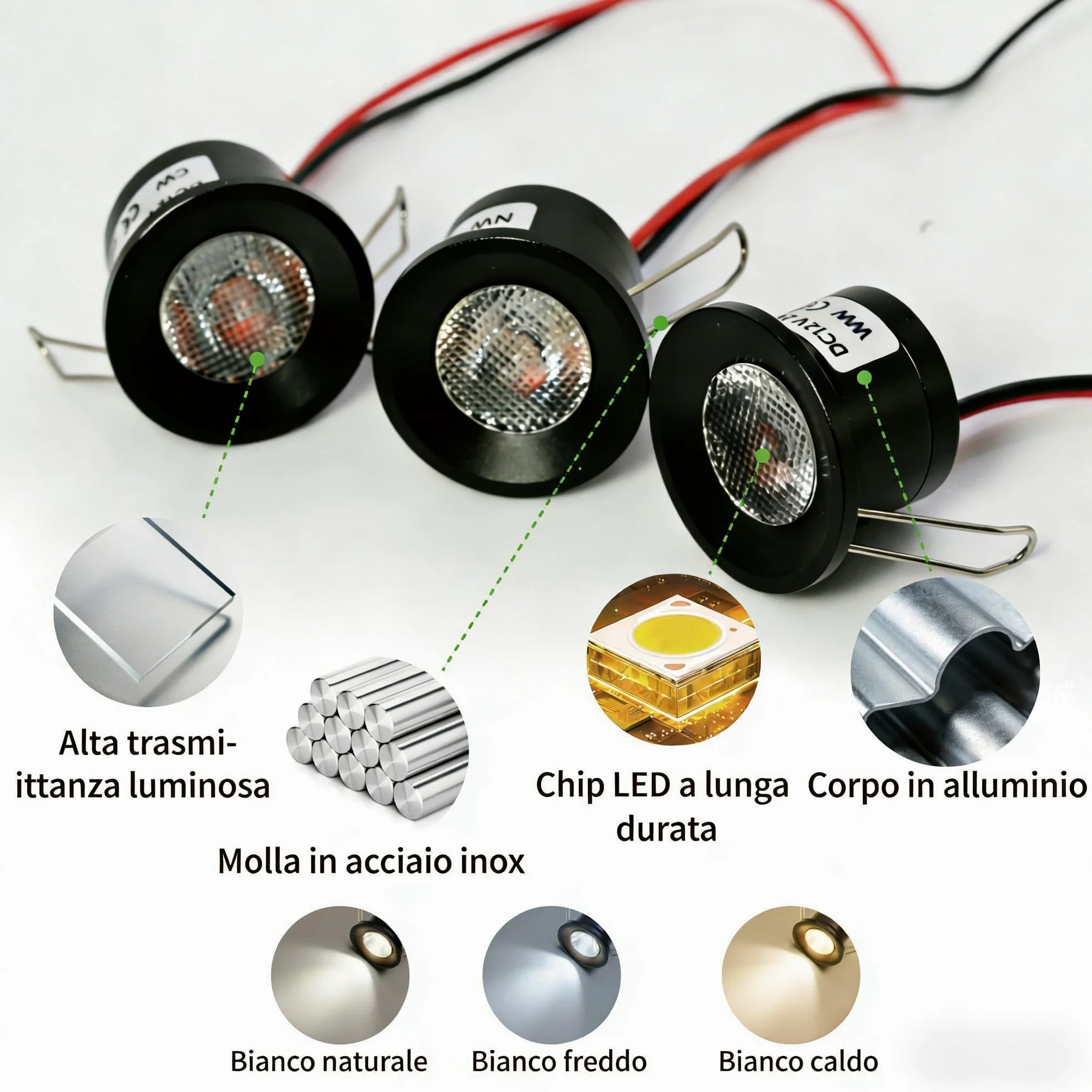 Mini Faretto LED 2W 6pz DC 12V, IP65 Impermeabile Piccolo Faretto da Incasso Soffitto, 25mm Illuminazione Fai-da-Te per Mobili Quadri Pareti Cucina Scale Vetrine Corridoi (Nero Caldo)