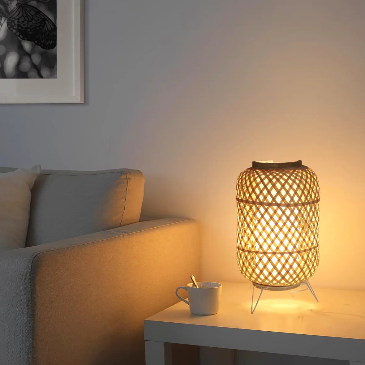 Alpinaluz Lampada da tavolo in vimini E27 - stile vintage nordico con paralume e diffusore interno in policarbonato trasparente