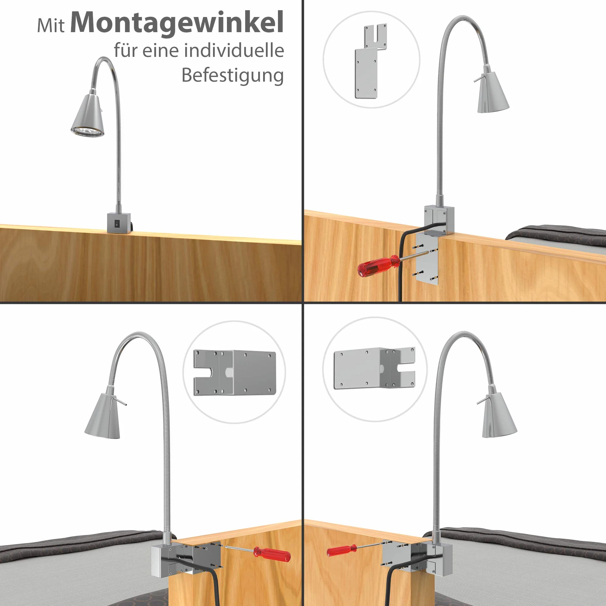 BRILONER - Set di 2 lampade da lettura LED con interruttore, orientabili, diverse posizioni di montaggio, applique da interno, lampada da parete, da letto, da comodino, 40,3 cm, nichel opaco