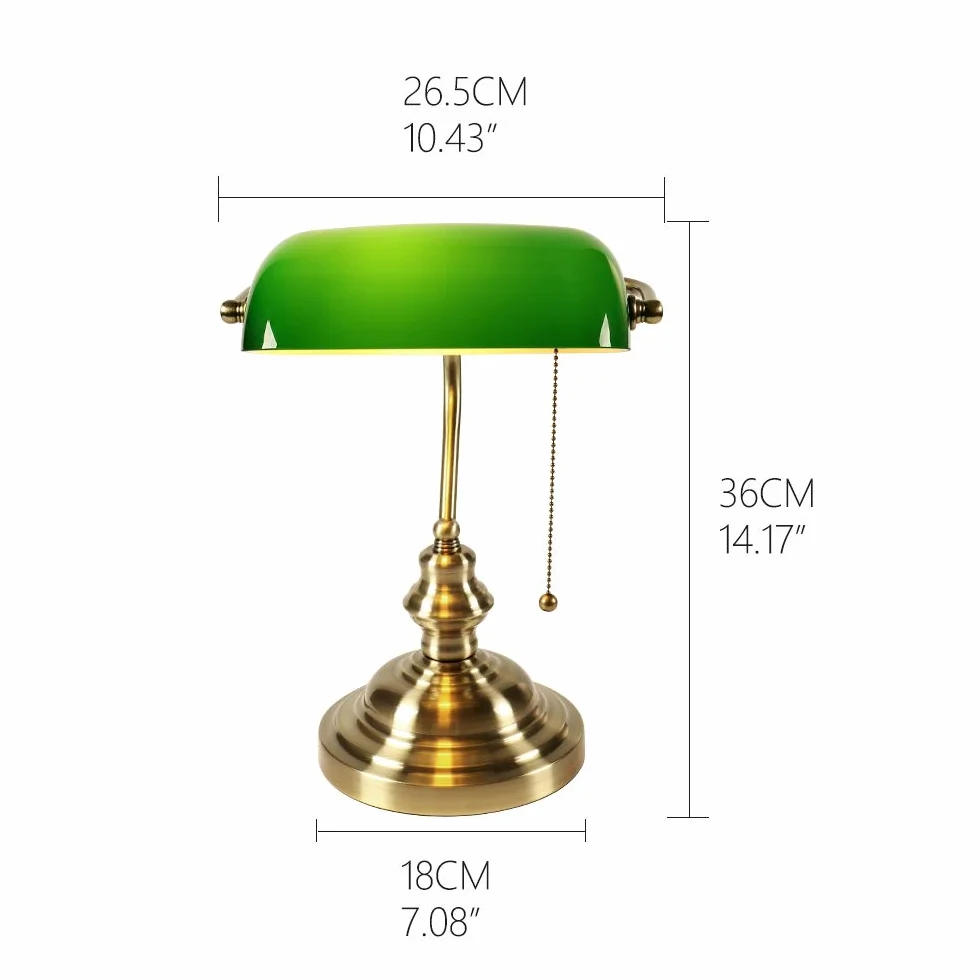 FIRIVER Lampada da scrivania verde da banco con paralume in vetro, design classico, attacco E27, stile retrò, adatta per camera da letto, studio, biblioteca e atelier