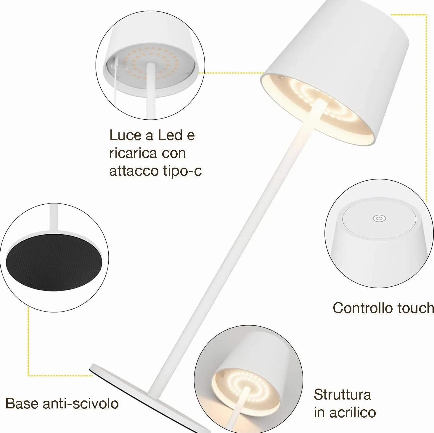 081 Store - 2 PEZZI LAMPADA DA TAVOLO SENZA FILI RICARICABILE BIANCHE, LAMPADA DA TAVOLO LED DIMMERABILE E CON 3 TONALITà DI LUCE, DIMMERABILE 3000-65000K ED IMPERMEABILE IP54