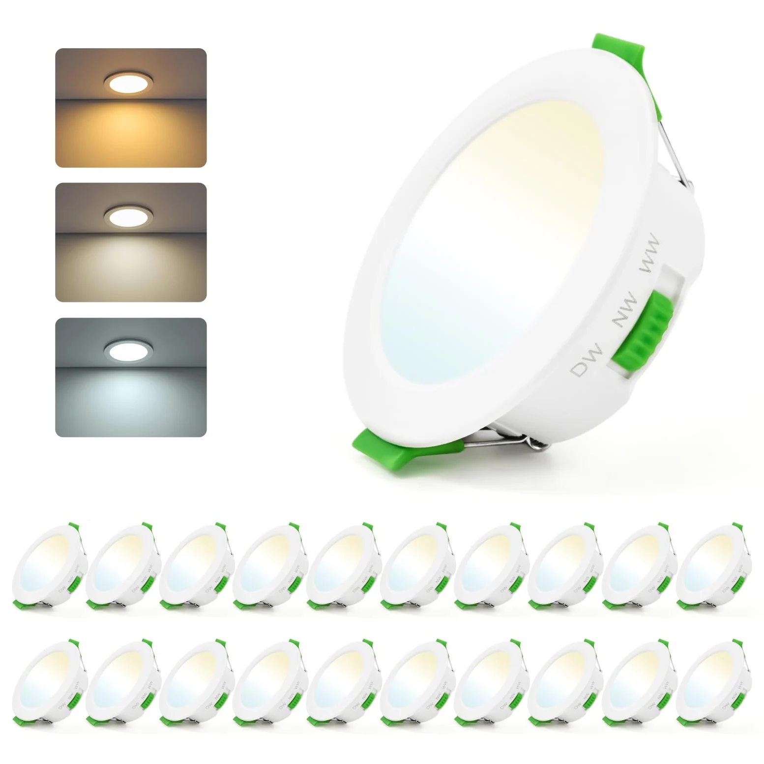 Leselux 5W Faretti LED da Incasso per Cartongesso 3CCT IP44, 20 Pezzi | 380LM Luci da Soffitto Bianco Caldo Bianco Naturale Bianco Freddo, Foro 65-80mm, Luci da Incasso per Bagno Cucina Soggiorno