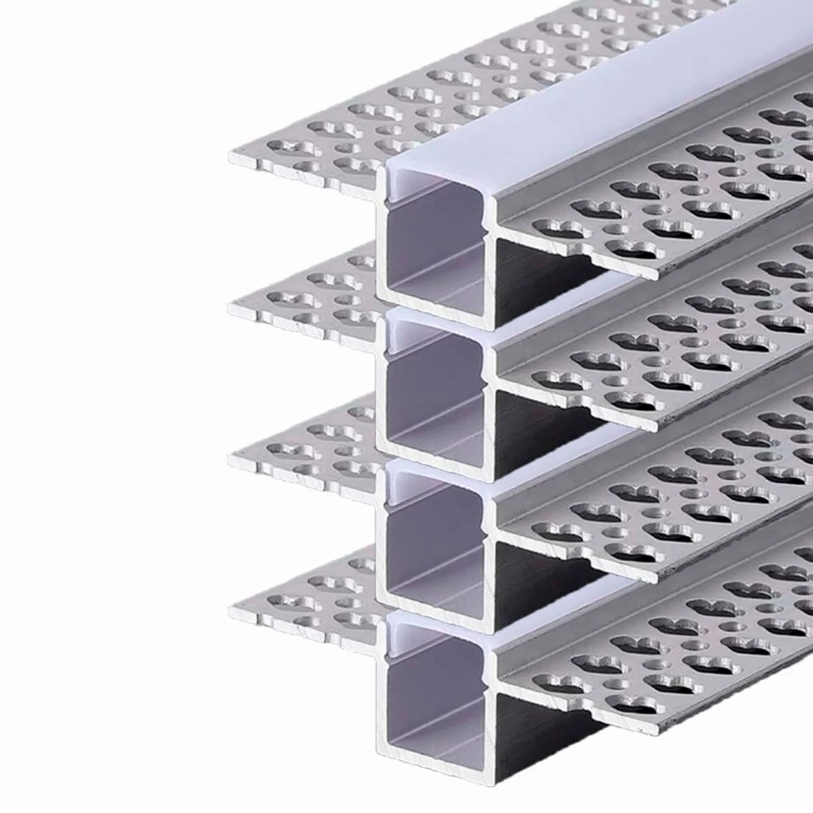 A2ZWORLD 8 Metri di Profilato Alluminio Per Striscia Led, Completo Di Copertura Tappi e Gancio, 4 Kit da 2 Metri Incasso Cartongesso con Alette a Scomparsa Interno 12mm (55X15mm)