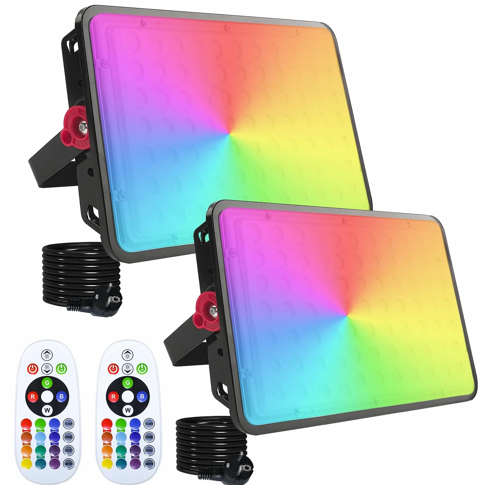 Faretto LED RGB Esterno 200W, Indmird 2 Pezzi Faro LED RGB con Telecomando IP66 Impermeabile Proiettori LED RGB, Faretti RGB 16 Colori 4 Modalità Luce d'Atmosfera RGB per Halloween, Feste, Giardino