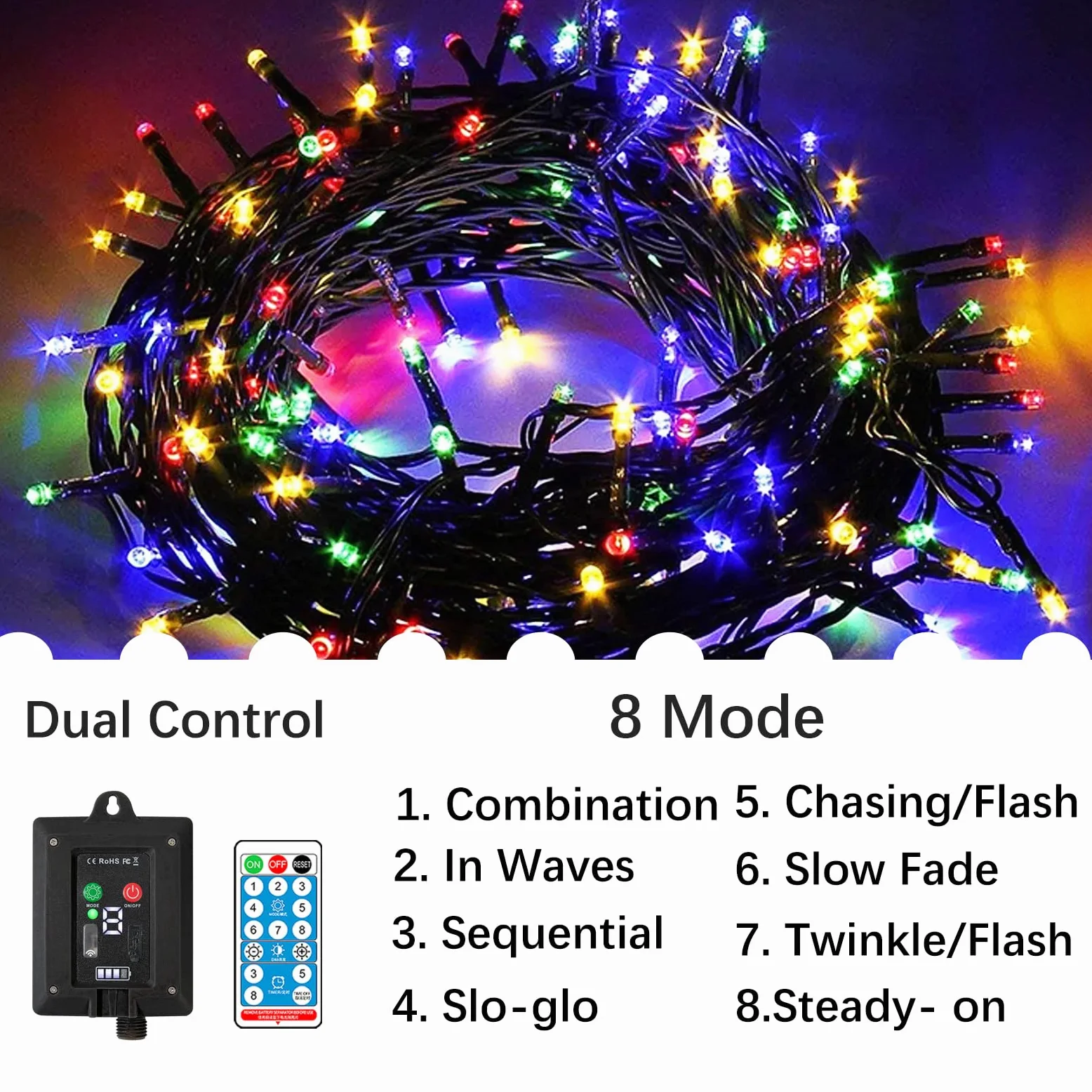 Catena di luci solari per esterni, 30 m, luce bianca calda, per esterni, a energia solare con telecomando e timer, 8 modalità, catena luminosa per albero di Natale, impermeabile, per giardino
