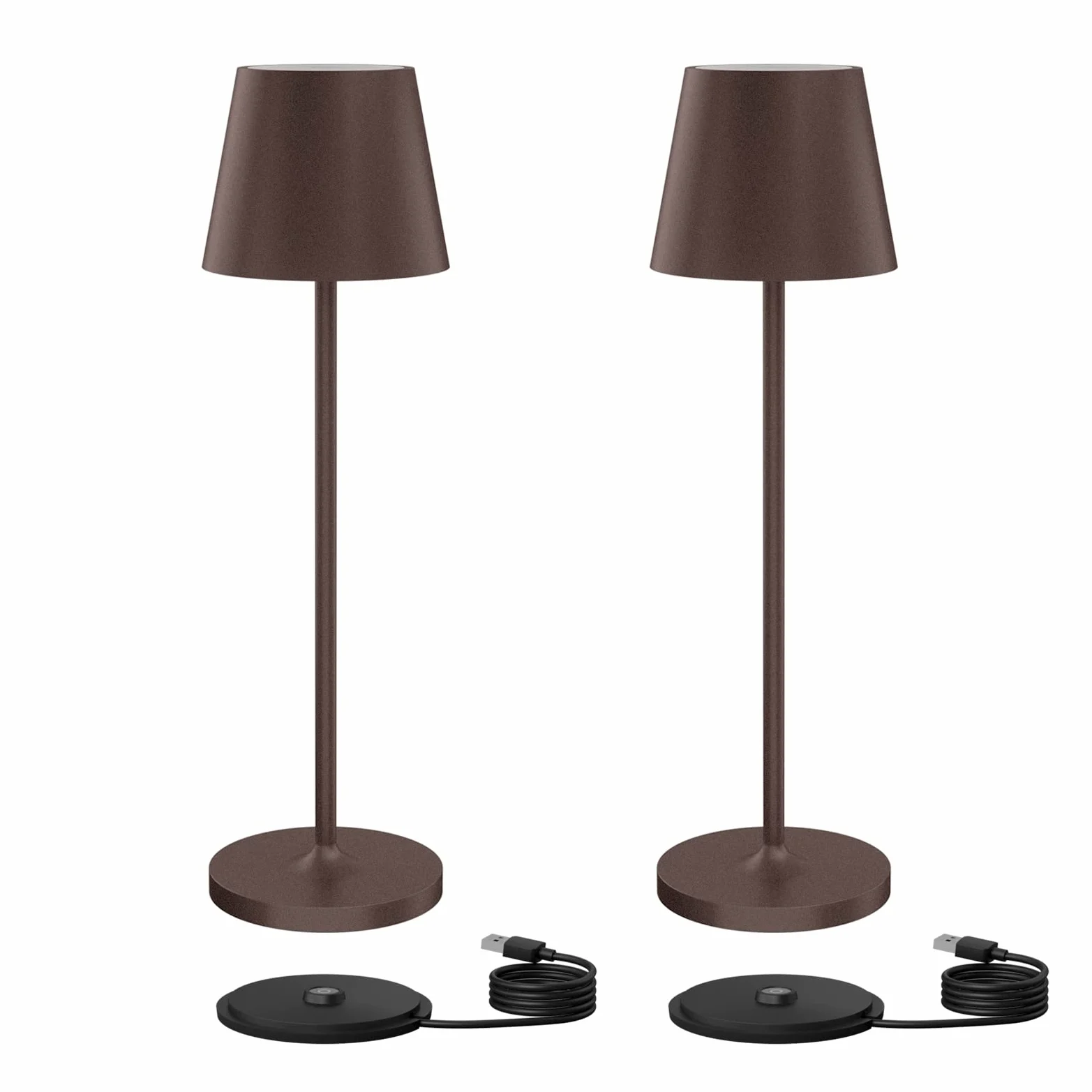 Klighten 2 Pezzi LED Lampada Dimmerabile da tavolo senza fil, Ricaricabile Lampada da Scrivania Interni/Esterni in Alluminio con Base di Ricarica Contatt, Colore Ruggine, Luce calda 3000K, IP54