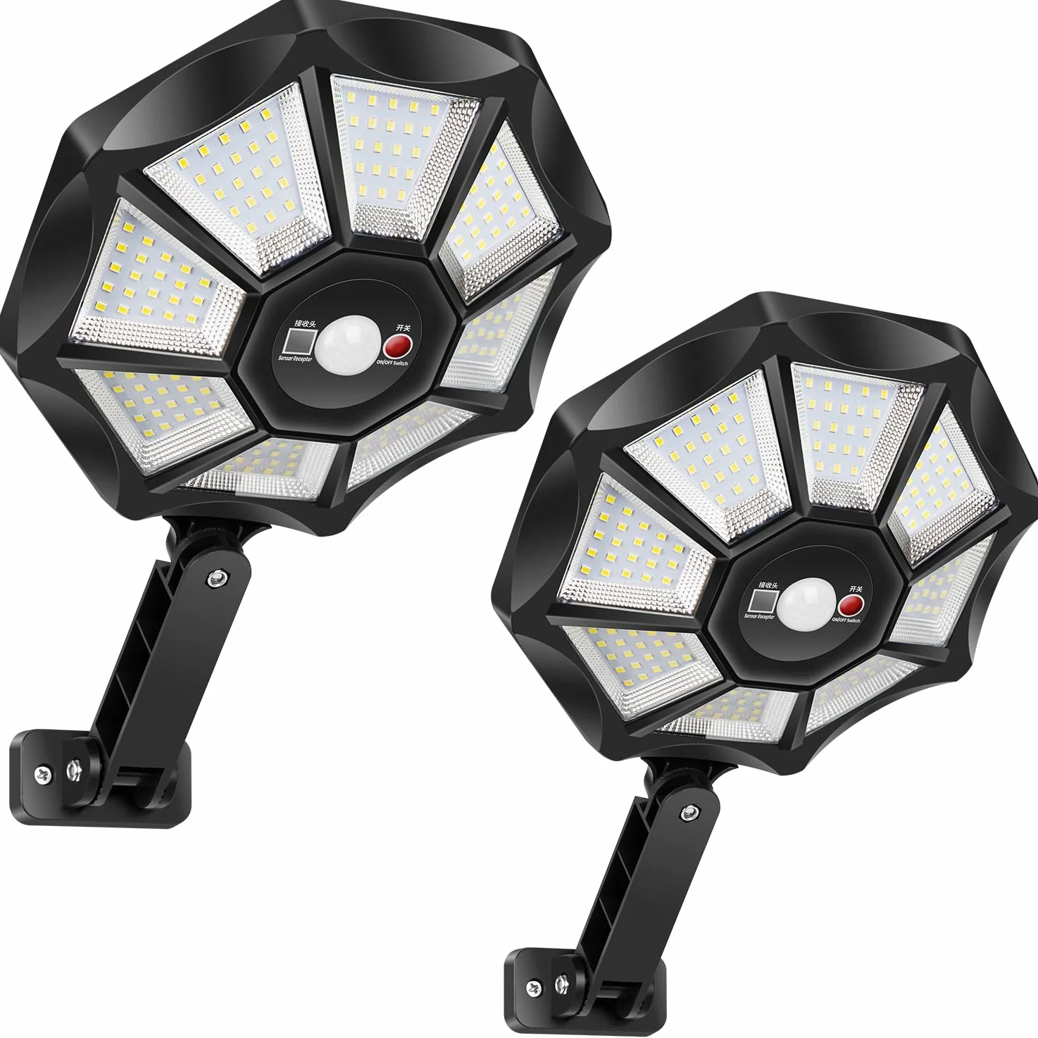 Lampione Solare 168 LED Esterno con Telecomando e Sensore di Movimento, 6500K Luci solari IP65 Impermeabile Lampada Solare, Lampioni da Giardino Esterno per Garage Cortile - 2 Pezzi