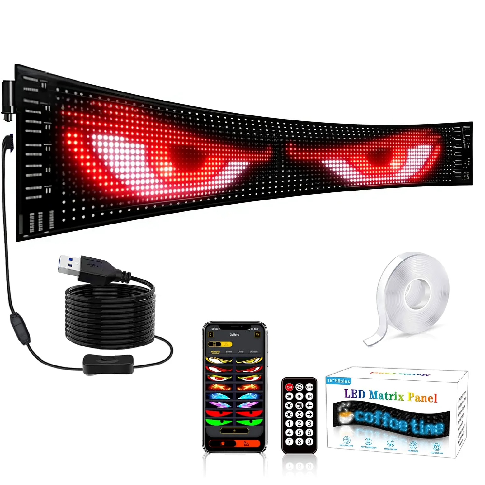 Insegna Luminoso LED, Pannello Flessibile Programmabile 90 x 20CM,Scritte LED Personalizzate Sostegno Testo, Animazione, Emoji Display, Bluetooth Smart APP, USB