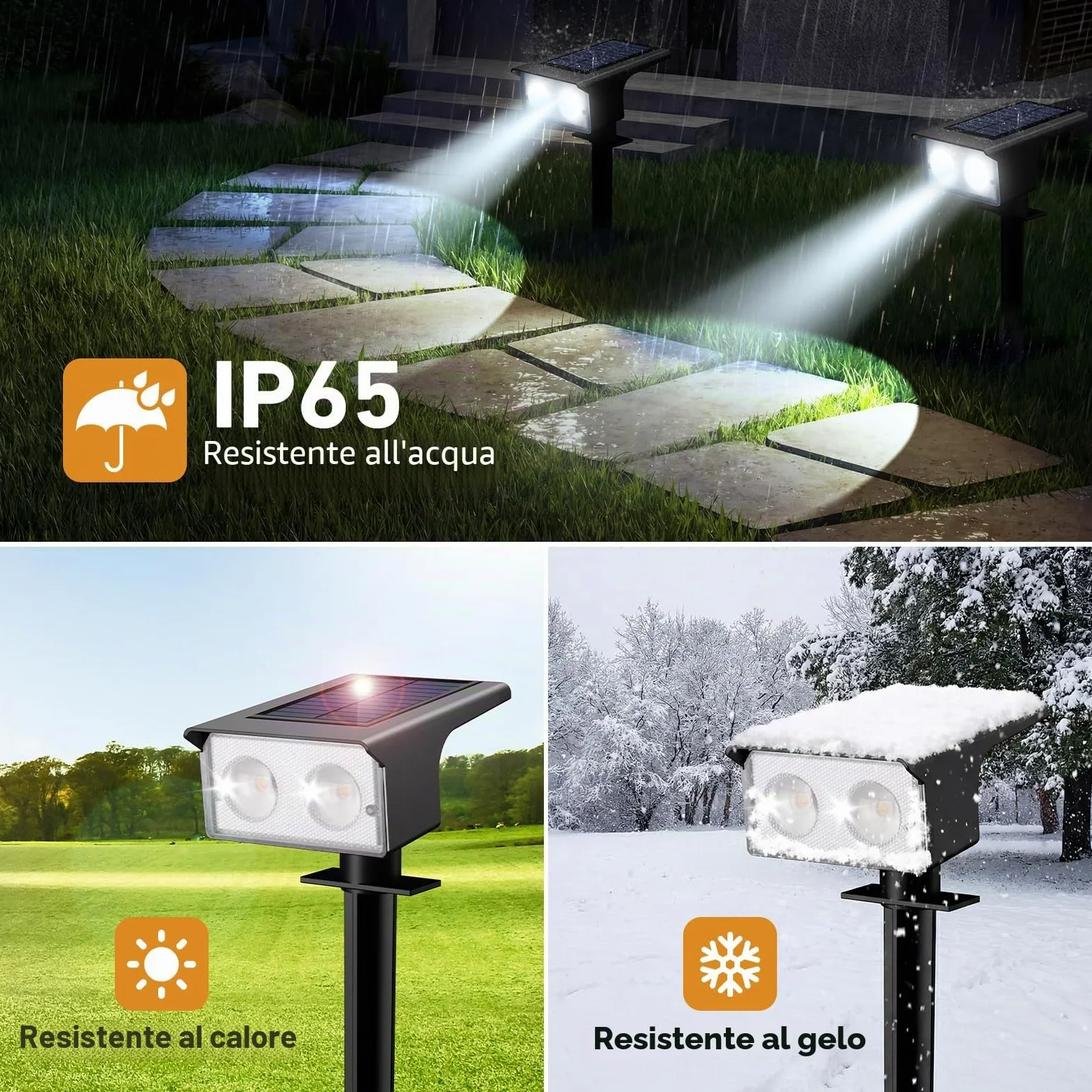 btfarm 6 Pezzi Faretti Solari a LED da Esterno, 3000K/4500K/6000K Luci Solari da Giardino IP65 Impermeabile, 2 Livelli di Luminosità Lampade Luce Solare Potenti per Cortile Vialetto Garage Prato