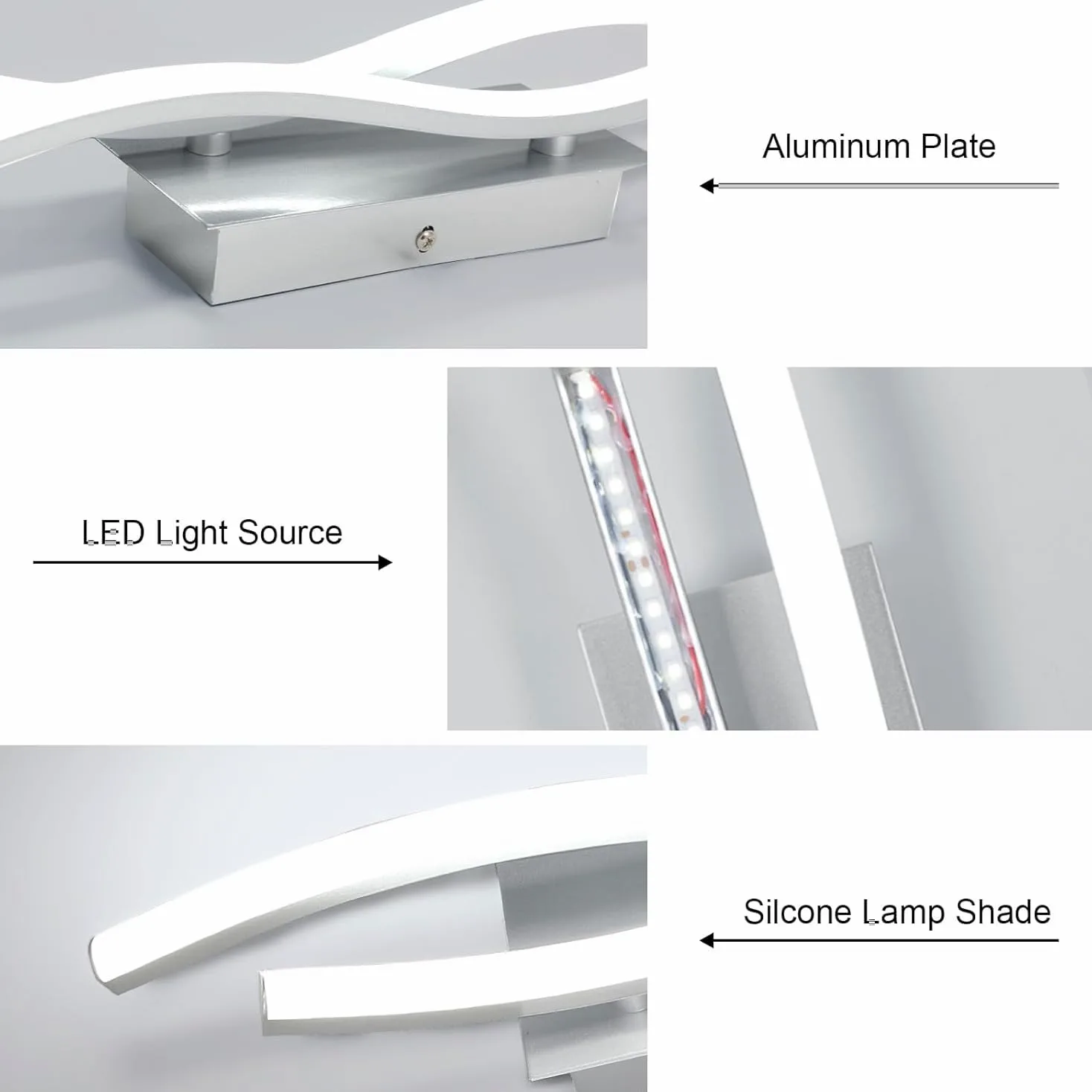 Comely 2 Pezzi Applique da Interno LED, 14W 1575LM Moderna Lampada da Parete per Interni, Lampada a Muro per Soggiorno Camera da Letto, Luce ianca 6500K, Argento, 41cm