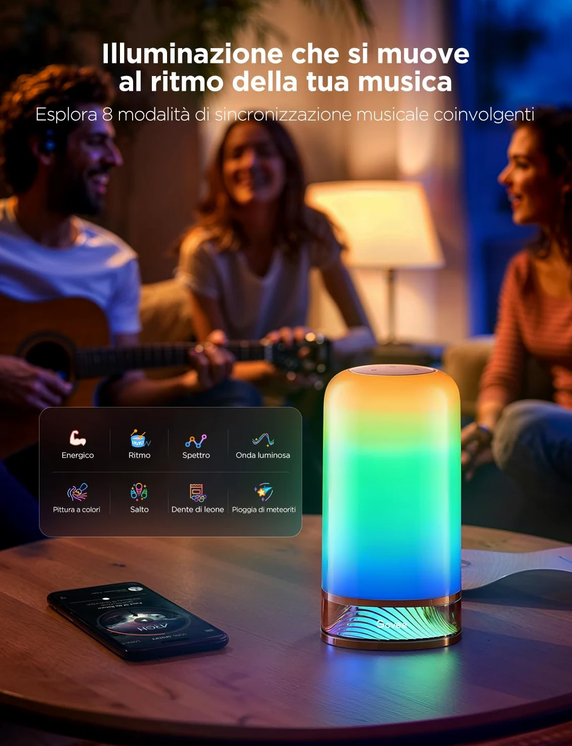 Govee Lampada da Comodino LED RGBICWW, Lampada Touch da Tavolo con 70 Modalità Scena e 8 Modalità Musica, Funziona con Matter, Compatibile Alexa, 500 Lumen, 2700-6500k, per Soggiorno e Camera da Letto