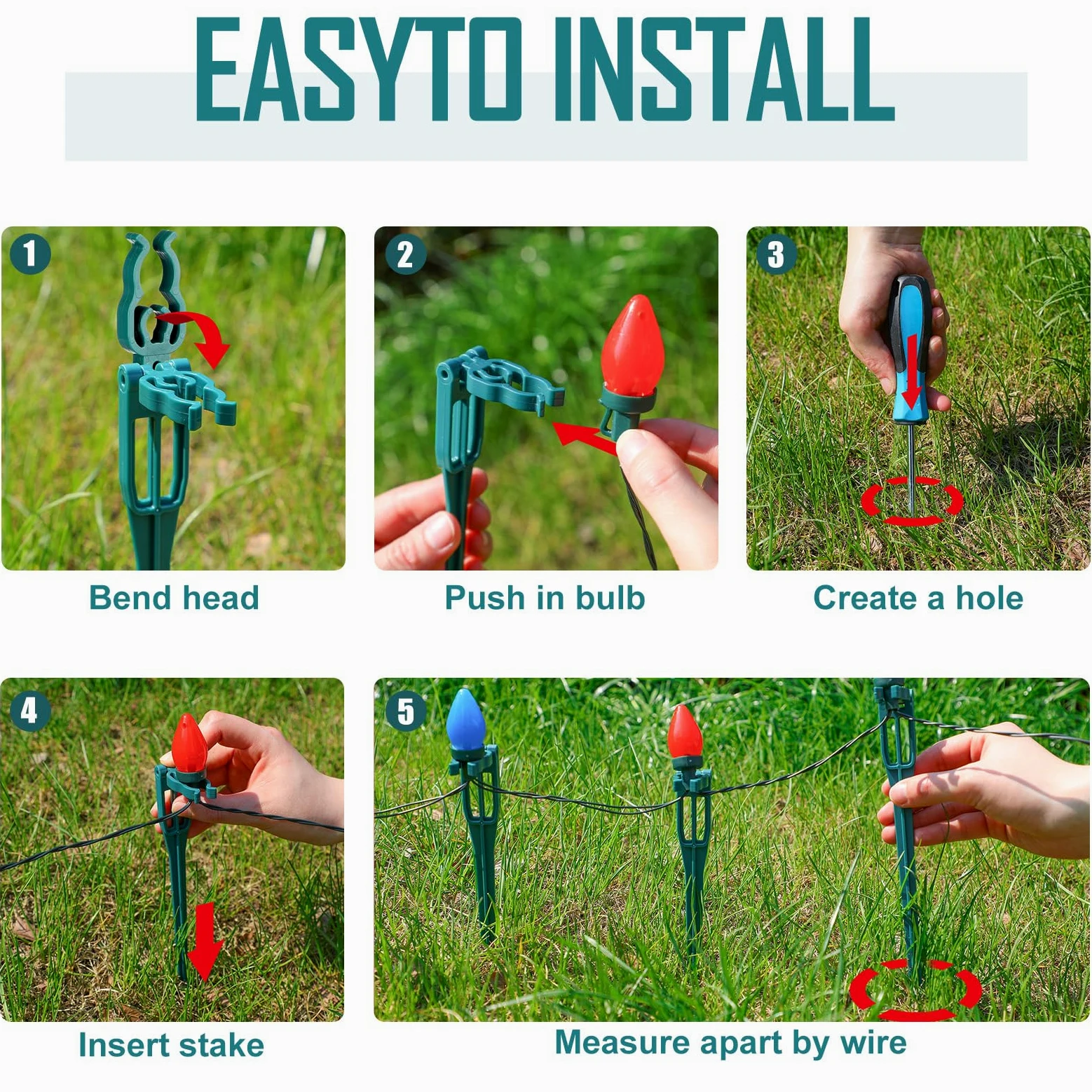 Suzile Pali luminosi natalizi in plastica, alti 38 cm, per luci natalizie C7 C9, universali, per giardino, prato, sentiero, passerella, vacanze (verde, 150 pezzi)