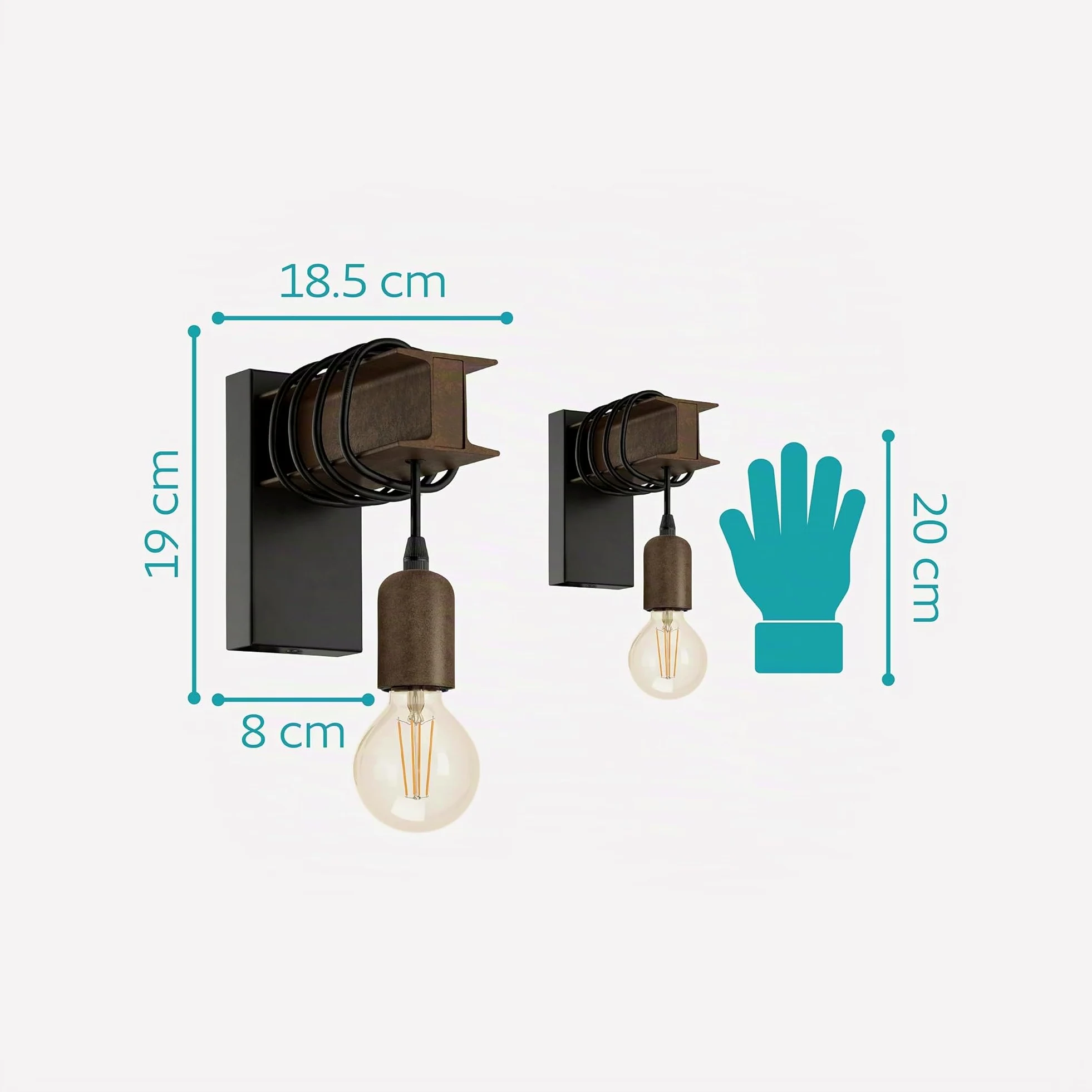 Eglo Lampada da parete Townshend 4, plafoniera vintage a uno punto luce, lampada da parete dal design industriale, lampada retrò in acciaio, nero, marrone, E27