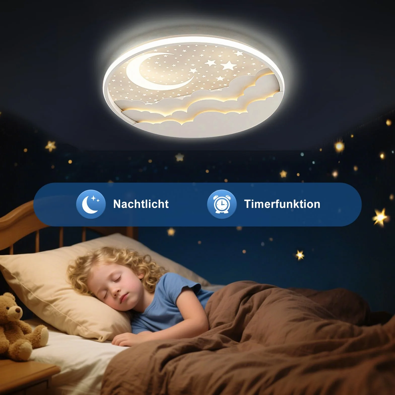 Lampada da soffitto a LED per bambini, 50cm Stella Luna Plafoniera Cameretta Bambini Dimmerabile con Telecomando APP, 3000-6000K, Per Ragazzi Ragazze Cameretta