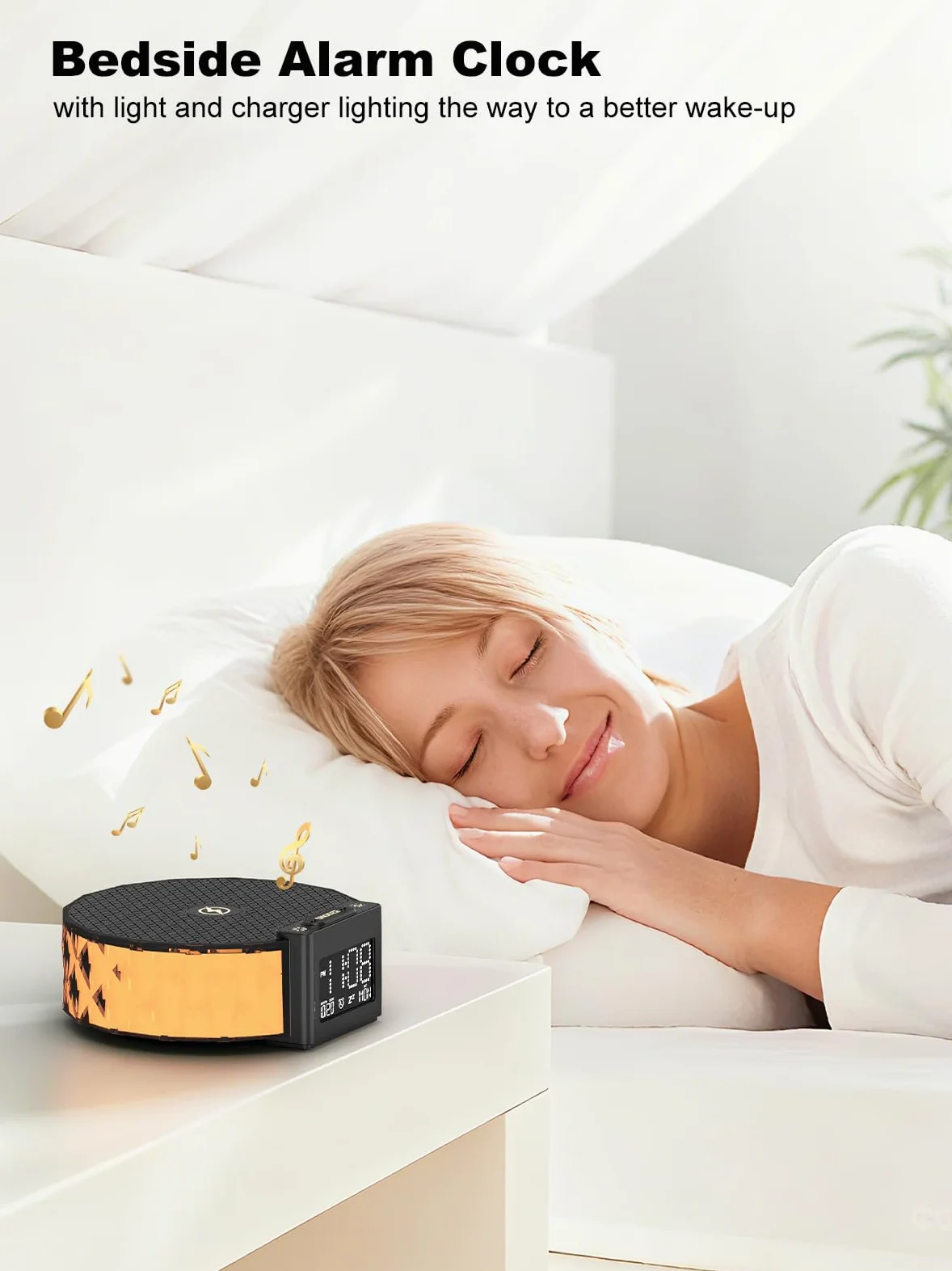 Smiling Shark Lampada Sveglia, Intelligente Sveglia Luce Ricarica Wireless con Timer Snooze Controllo Touch 3 Luminosità e Effetto RGB Wake Up Light Alarm Clock Charger per Comodino