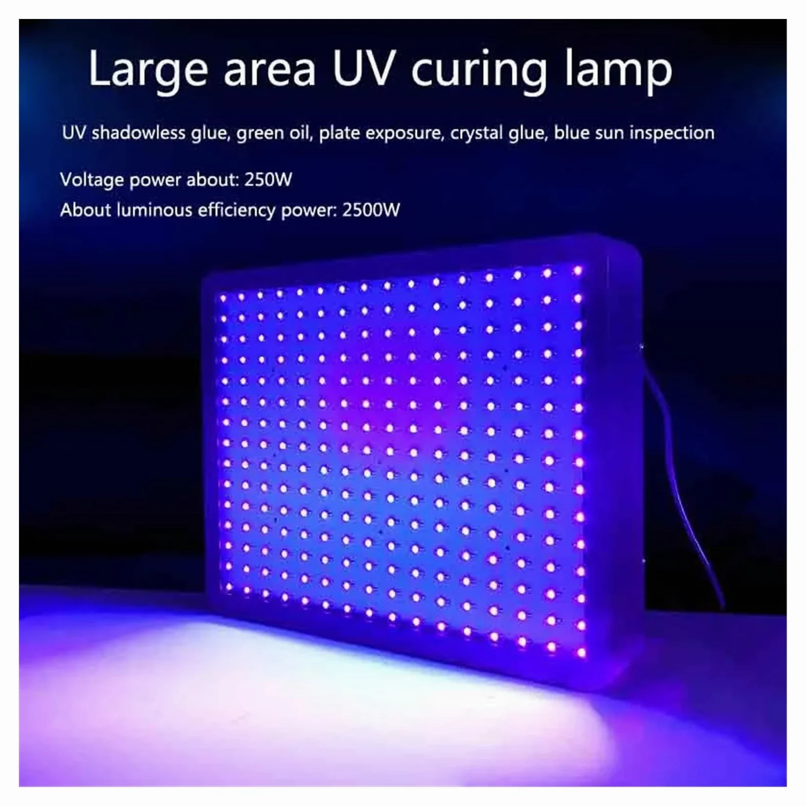 Lampada per polimerizzazione UV 2500W 405nm Ampia Area UV Luce Ultravioletta Macchina da Stampa a Olio Vetro Lnk Shadowless Colla Olio Verde Anti-Vernice Inchiostro Lampada for Indurimento(395nm)