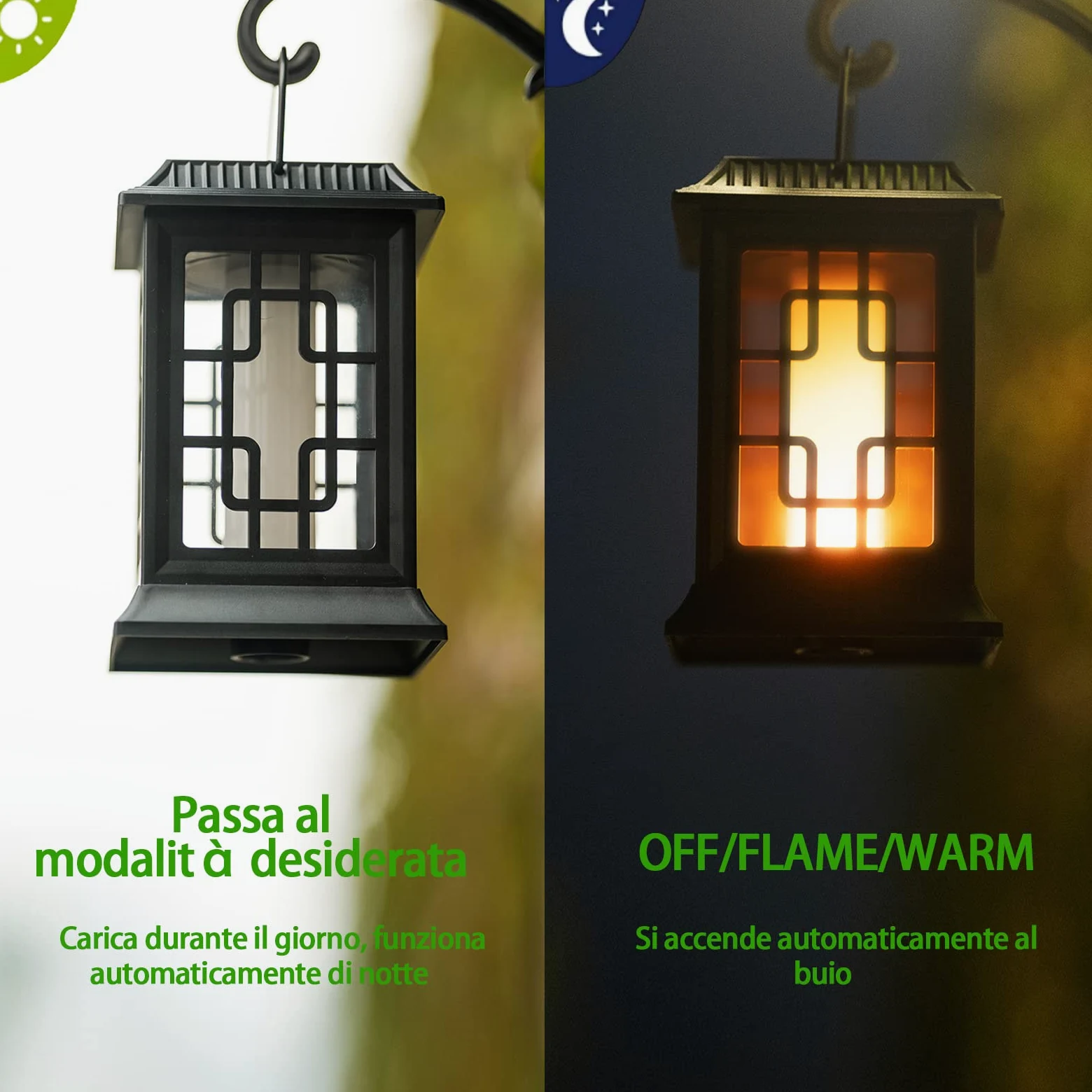 Luci Solari Esterno Giardino,Solare Fiamma Luci Ha Due Modalità di Funzionamento Lampeggiante/Caldo,IP65 Lanterne da Esterno ，Per la Decorazione di Giardini All'Aperto
